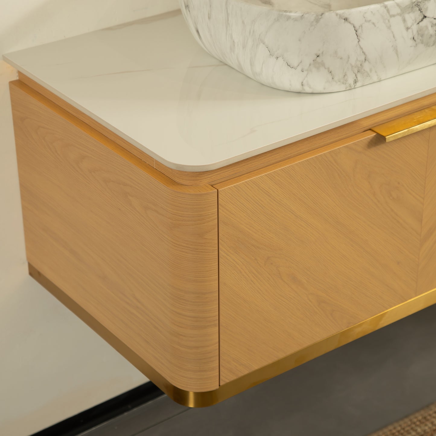 DIPA 60" Badezimmer-Waschtisch und Waschbecken, schwebender Sperrholz-Aufbewahrungsschrank mit 2 Schubladen, Sintersteinplatte