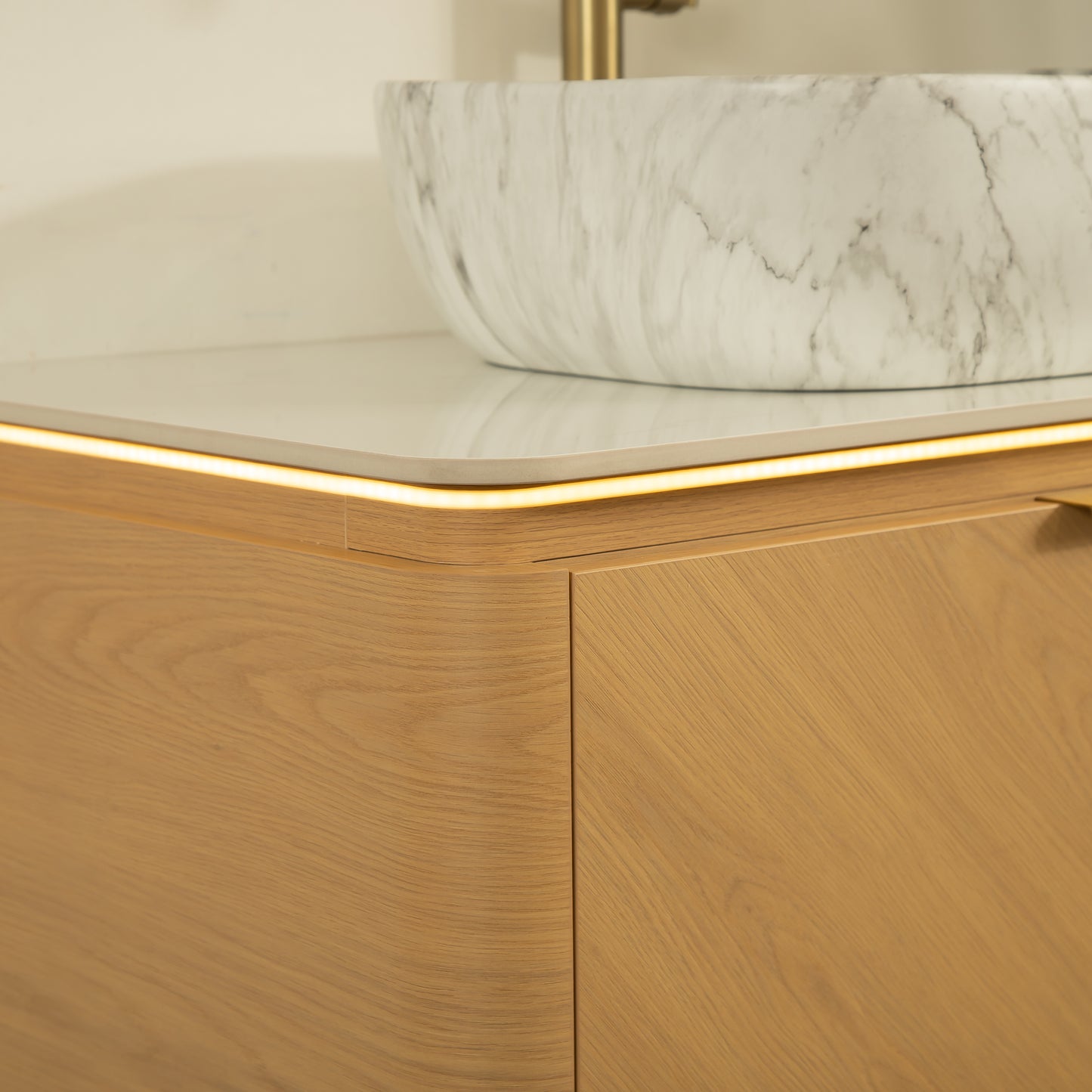 DIPA 60" Badezimmer-Waschtisch und Waschbecken, schwebender Sperrholz-Aufbewahrungsschrank mit 2 Schubladen, Sintersteinplatte