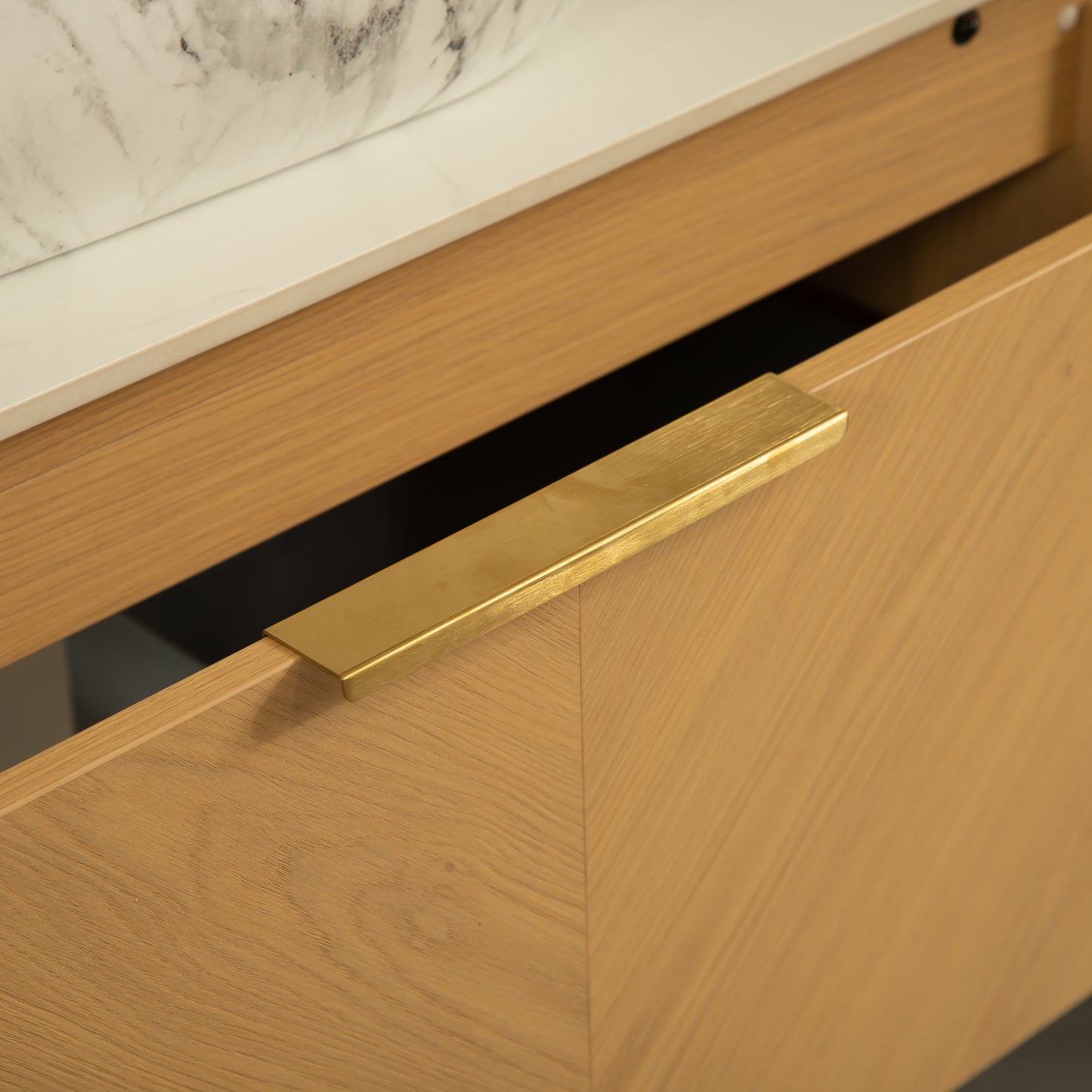 DIPA 60" Badezimmer-Waschtisch und Waschbecken, schwebender Sperrholz-Aufbewahrungsschrank mit 2 Schubladen, Sintersteinplatte