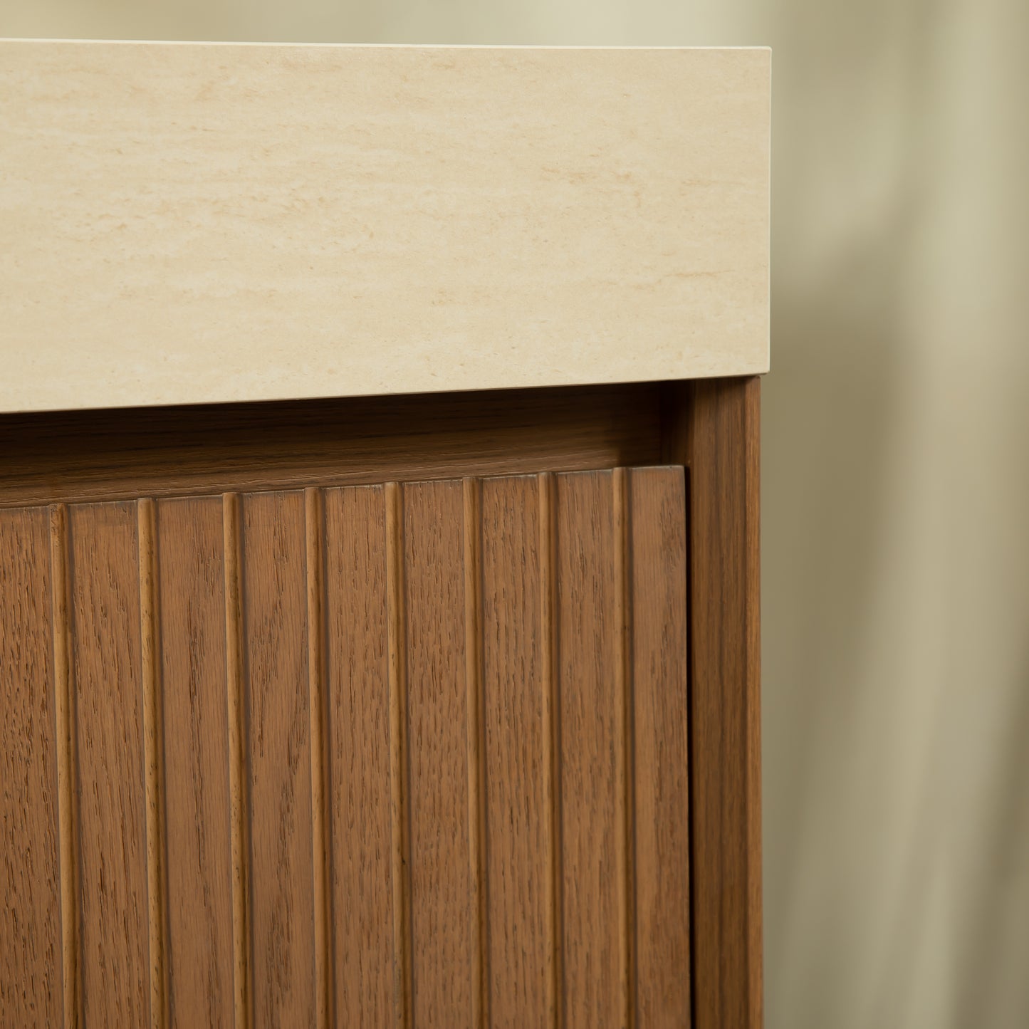 TILLEY 30" Bathroom Vanity&Sink, Floating Striped Plywood Storage Cabinet with 2 Drawers,Travertine-Pattern Sintered Stone Top