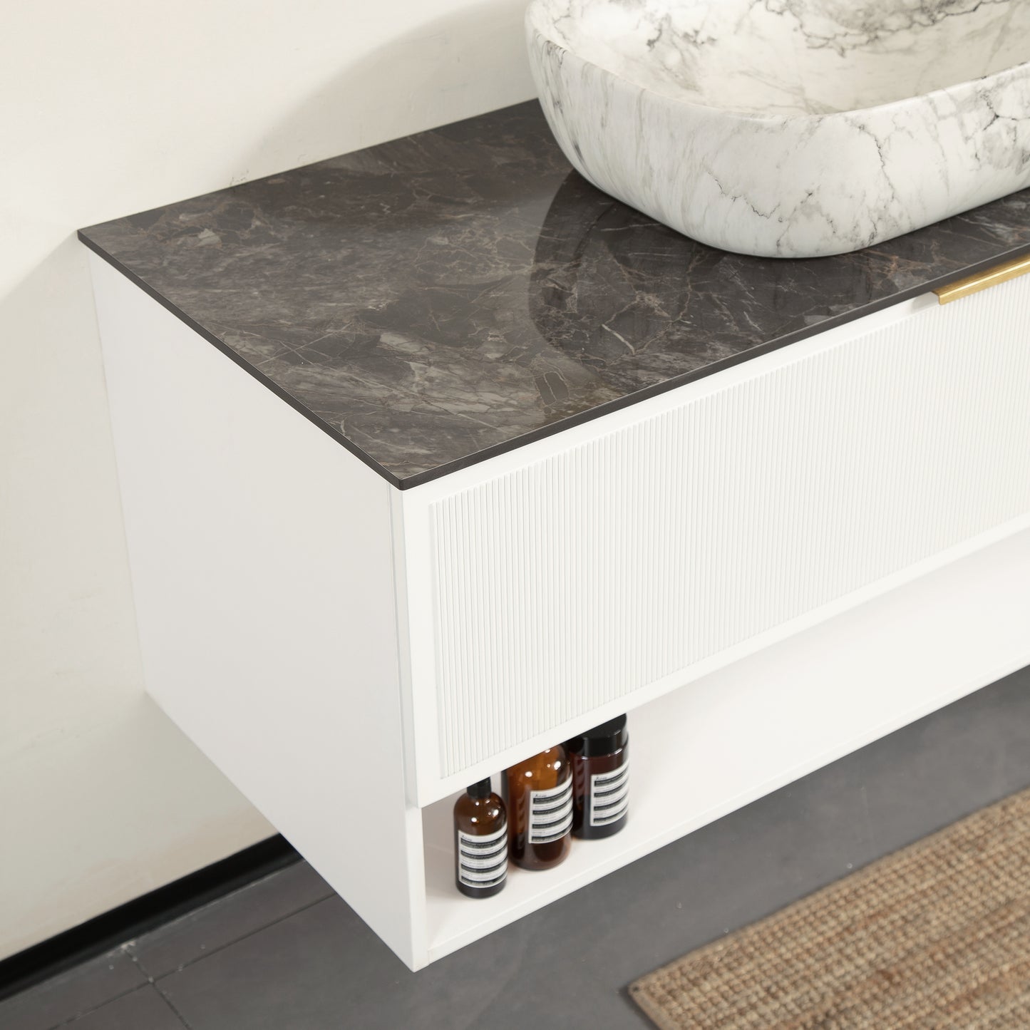 MALONE 48" Badezimmer-Waschtisch mit Waschbecken, schwebender Sperrholz-Aufbewahrungsschrank