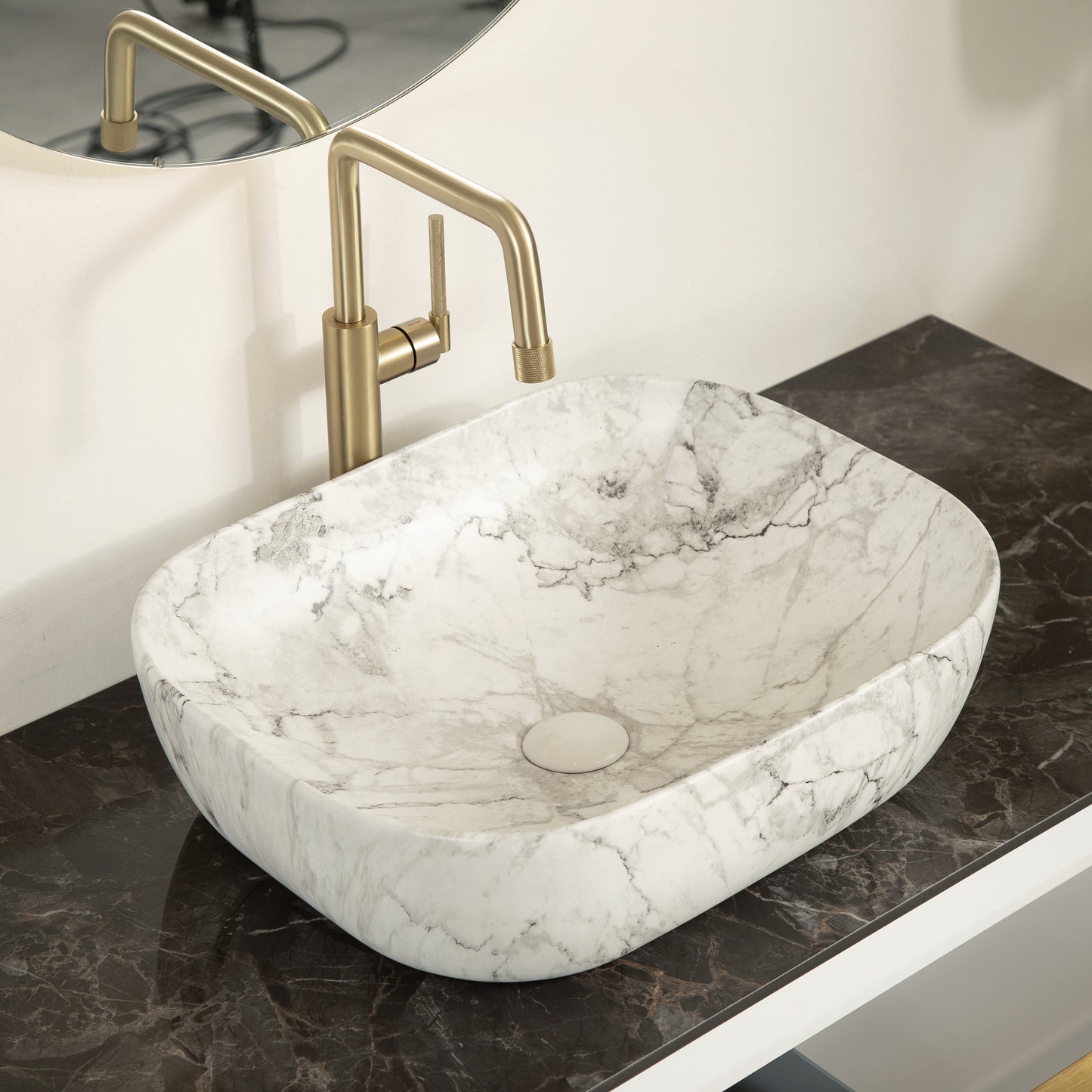 MALONE 48" Badezimmer-Waschtisch mit Waschbecken, schwebender Sperrholz-Aufbewahrungsschrank