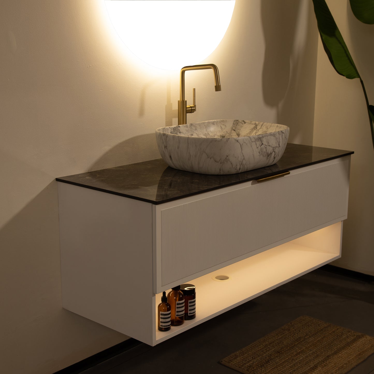 MALONE 48" Badezimmer-Waschtisch mit Waschbecken, schwebender Sperrholz-Aufbewahrungsschrank