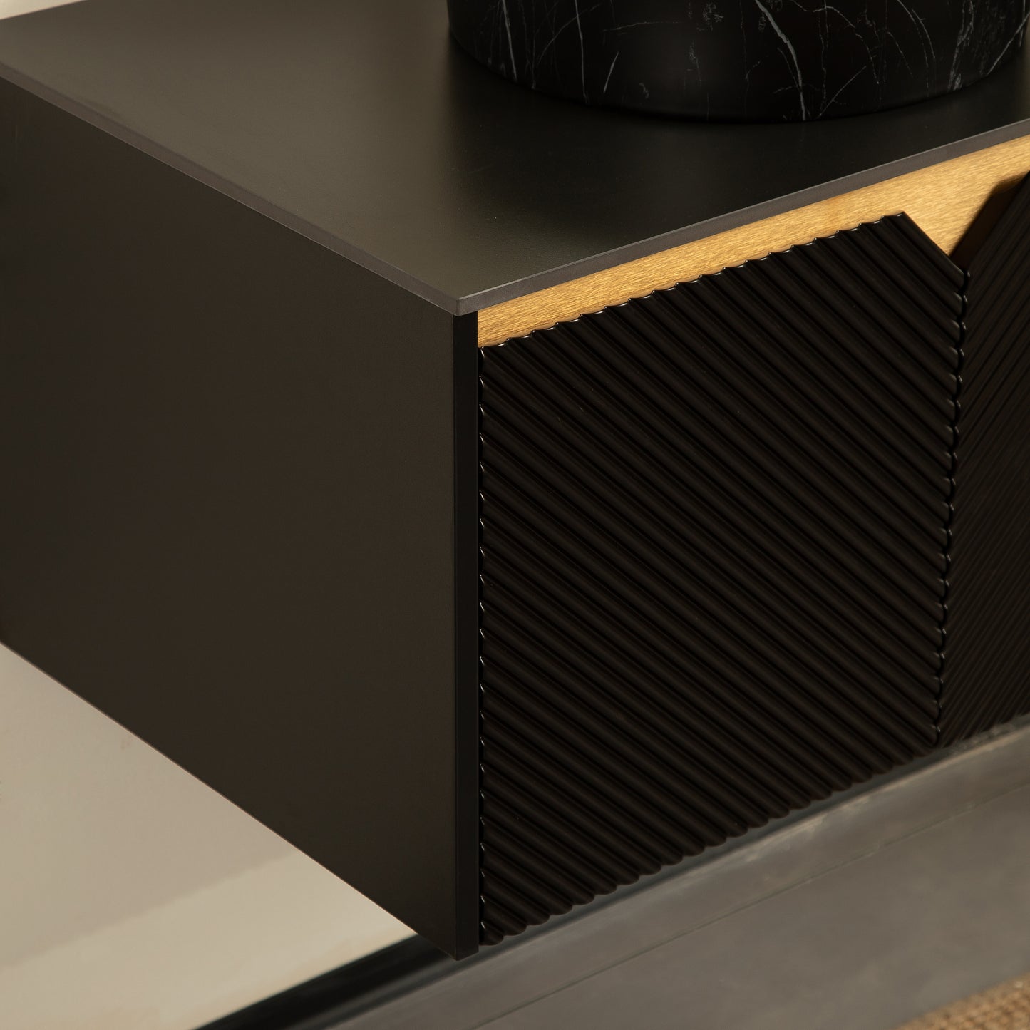 RUBEN 30" Bathroom Vanity&Sink, Wall-Mounted Floating Plywood Storage Cabinet, Black, Black Round Ceramic Vessel Basin