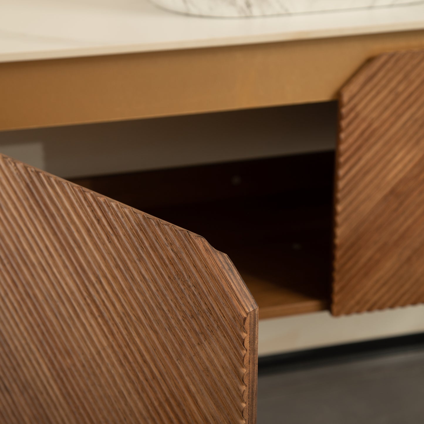 RUBEN 48" Badezimmer-Waschtisch und Waschbecken, schwebender Sperrholz-Aufbewahrungsschrank, Keramik-Waschbecken mit Marmormuster