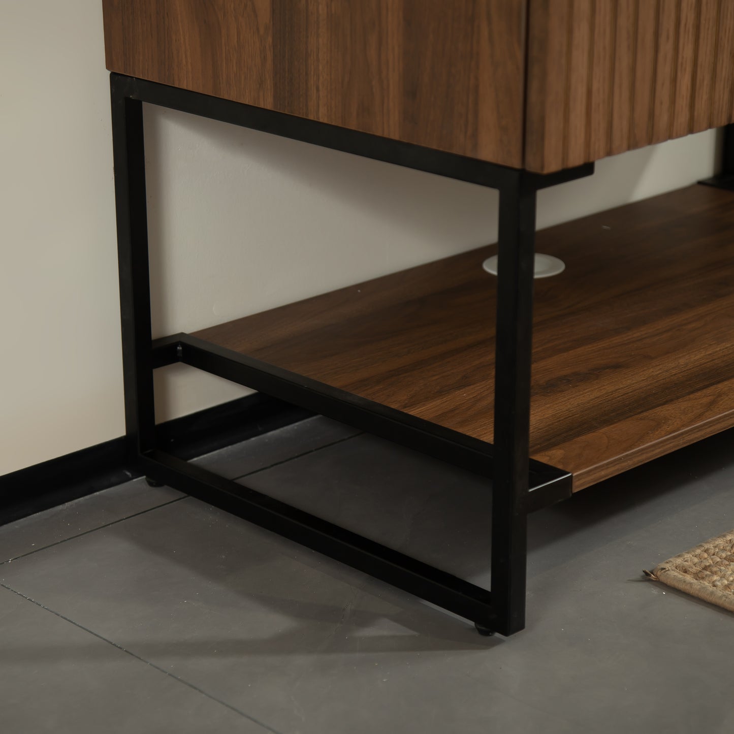 YOLAN 36" Badezimmer-Waschtisch und Waschbecken, freistehender gestreifter Sperrholz-Aufbewahrungsschrank mit Schublade und offenem Regal, Carrara-Weiß,