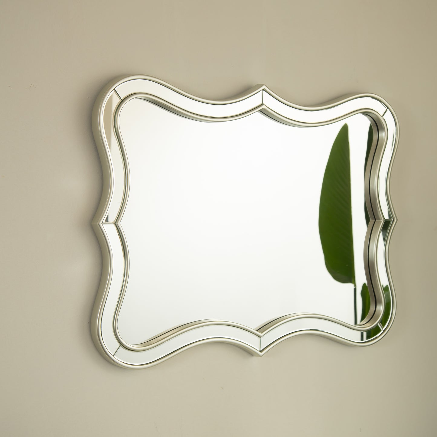 24'' Fleuron Mirror, Wave-shape PU Material Light Luxury Style Art Decorative Mirror with Golden Frame, Suitable for Bathroom, Bedroom, Living Room