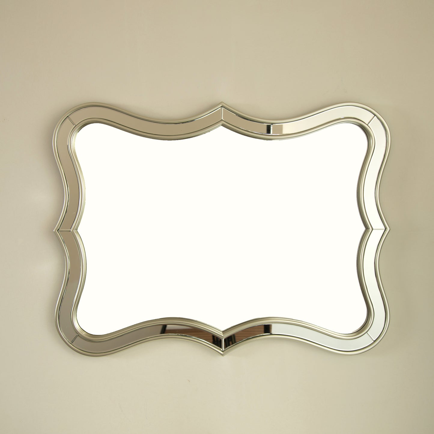 24'' Fleuron Mirror, Wave-shape PU Material Light Luxury Style Art Decorative Mirror with Golden Frame, Suitable for Bathroom, Bedroom, Living Room