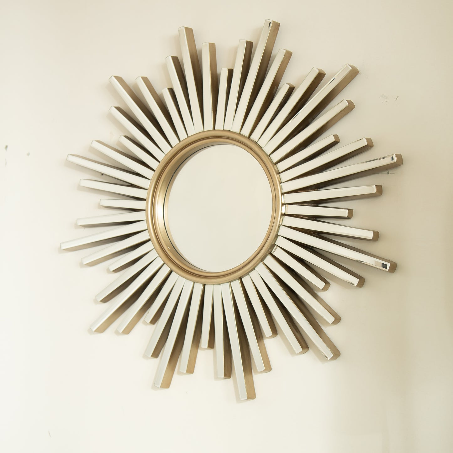 33'' Gemme Mirror, Luxury Style PU Sunburst-shaped Art Decorative Mirror, Suitable for Bathroom, Bedroom, Living Room