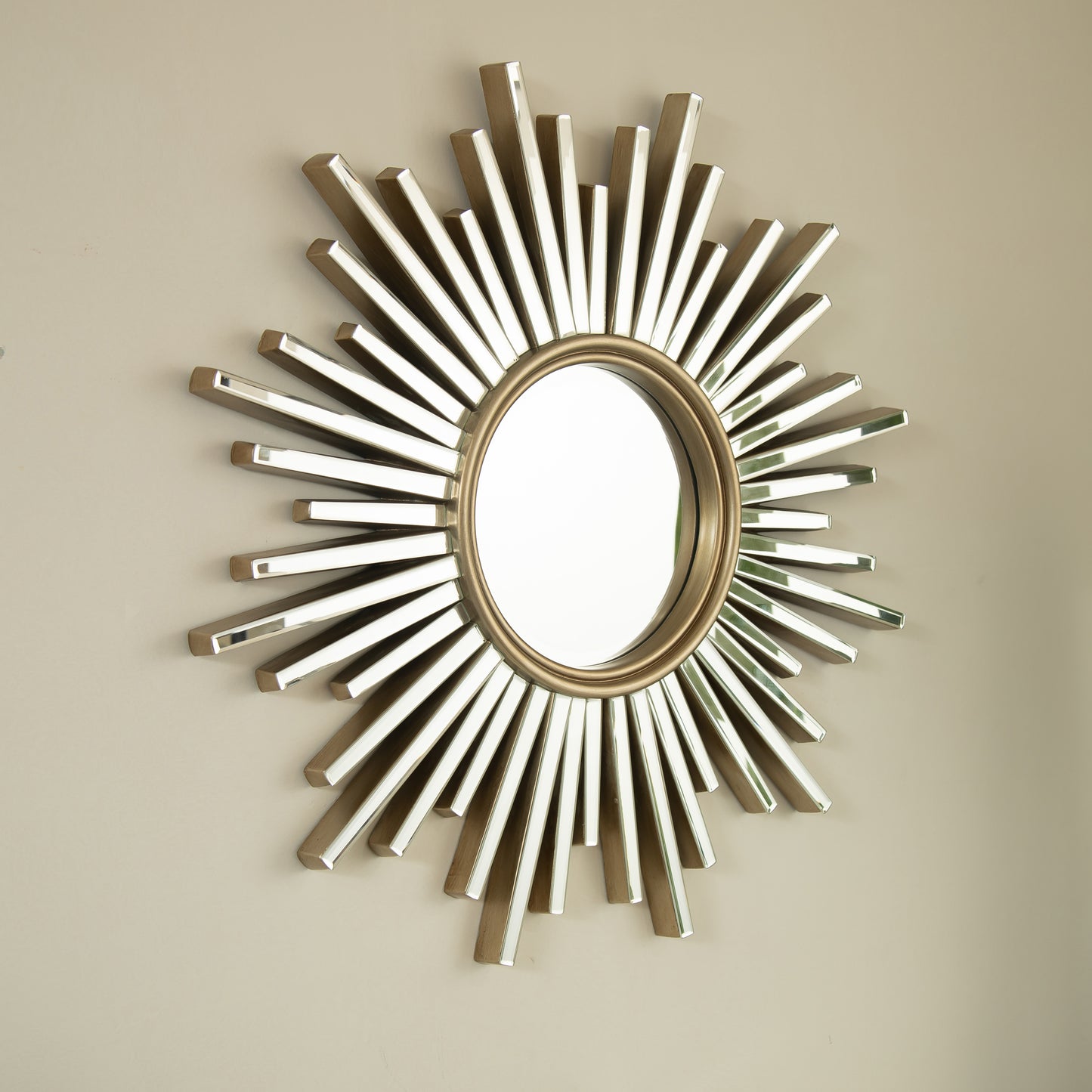 33'' Gemme Mirror, Luxury Style PU Sunburst-shaped Art Decorative Mirror, Suitable for Bathroom, Bedroom, Living Room
