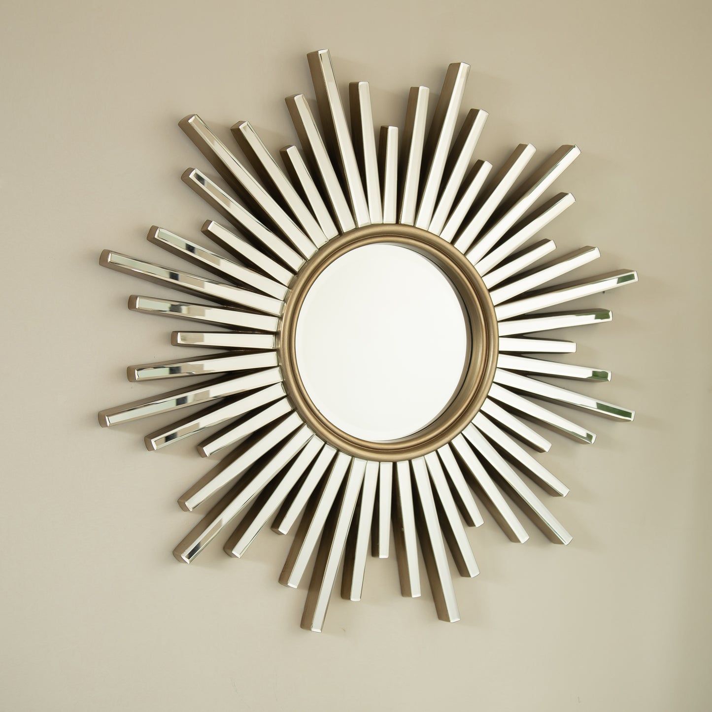 33'' Gemme Mirror, Luxury Style PU Sunburst-shaped Art Decorative Mirror, Suitable for Bathroom, Bedroom, Living Room