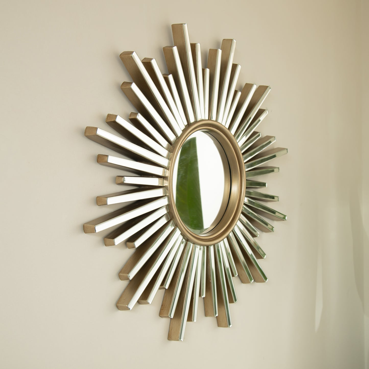 33'' Gemme Mirror, Luxury Style PU Sunburst-shaped Art Decorative Mirror, Suitable for Bathroom, Bedroom, Living Room