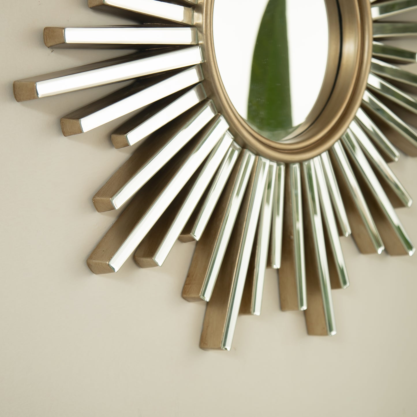 33'' Gemme Mirror, Luxury Style PU Sunburst-shaped Art Decorative Mirror, Suitable for Bathroom, Bedroom, Living Room