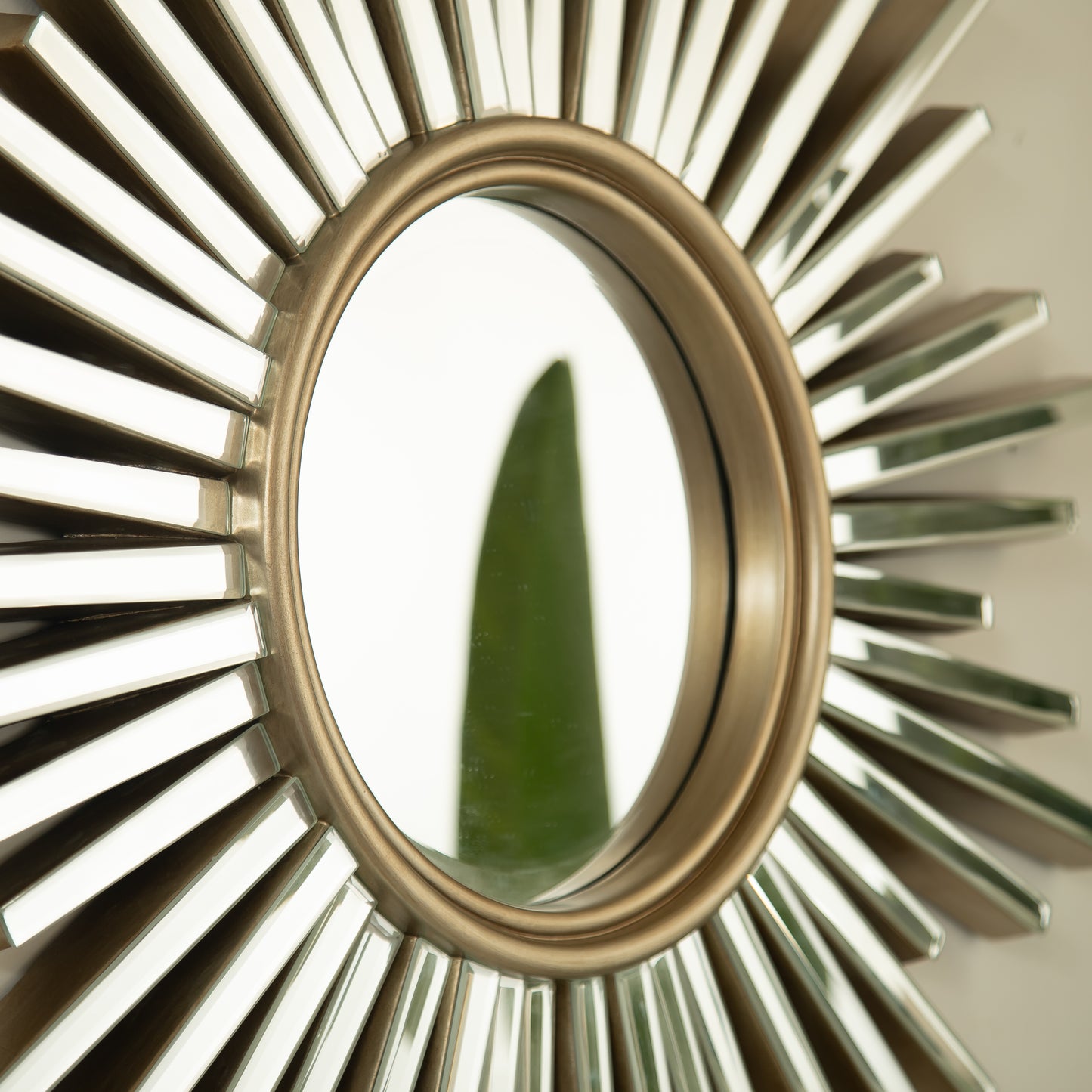33'' Gemme Mirror, Luxury Style PU Sunburst-shaped Art Decorative Mirror, Suitable for Bathroom, Bedroom, Living Room