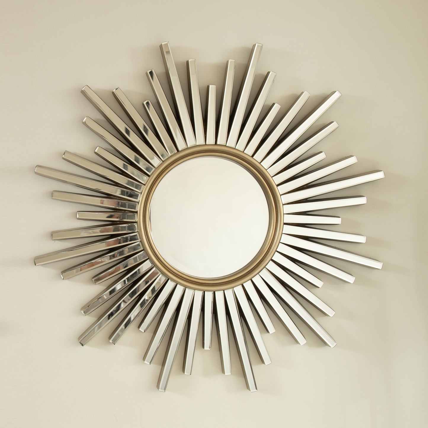 33'' Gemme Mirror, Luxury Style PU Sunburst-shaped Art Decorative Mirror, Suitable for Bathroom, Bedroom, Living Room