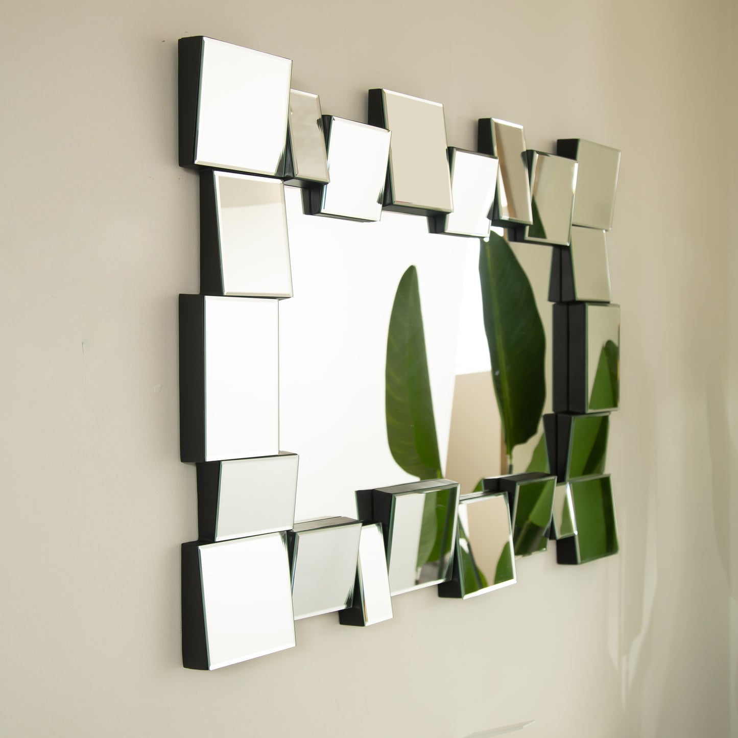 30'' Reage Mirror, Wall-mounted Geometric Square-spliced PU Art Decorative Mirror, Suitable for Bathroom, Bedroom, Living Room