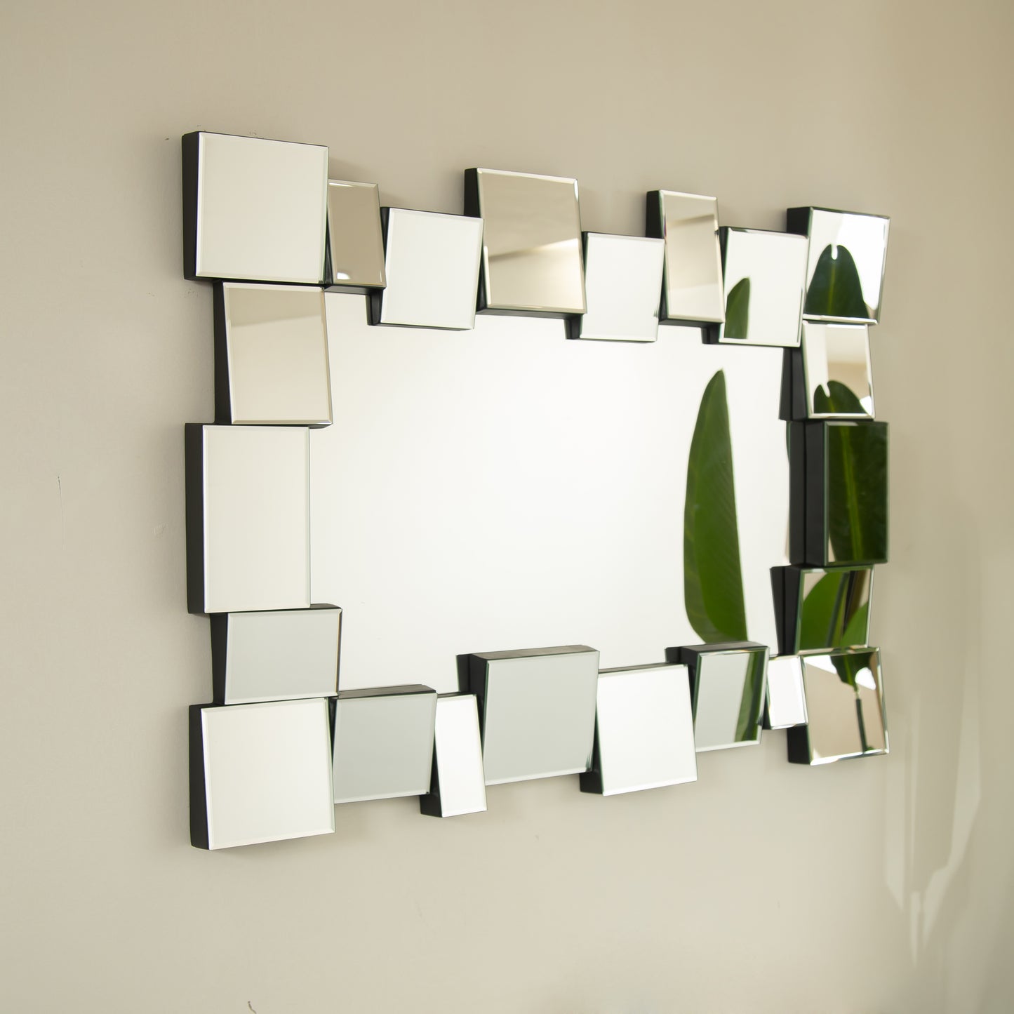 30'' Reage Mirror, Wall-mounted Geometric Square-spliced PU Art Decorative Mirror, Suitable for Bathroom, Bedroom, Living Room