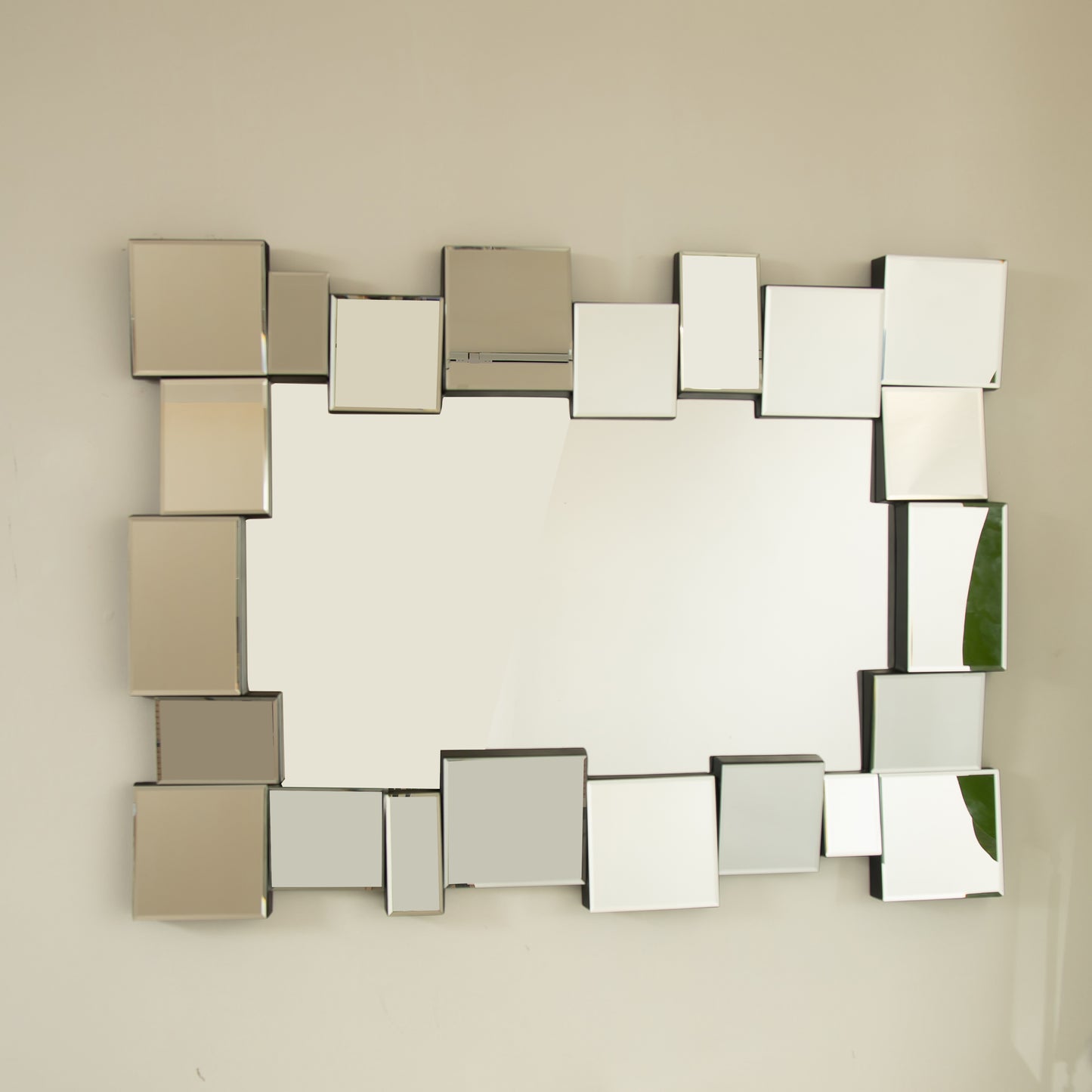 30'' Reage Mirror, Wall-mounted Geometric Square-spliced PU Art Decorative Mirror, Suitable for Bathroom, Bedroom, Living Room
