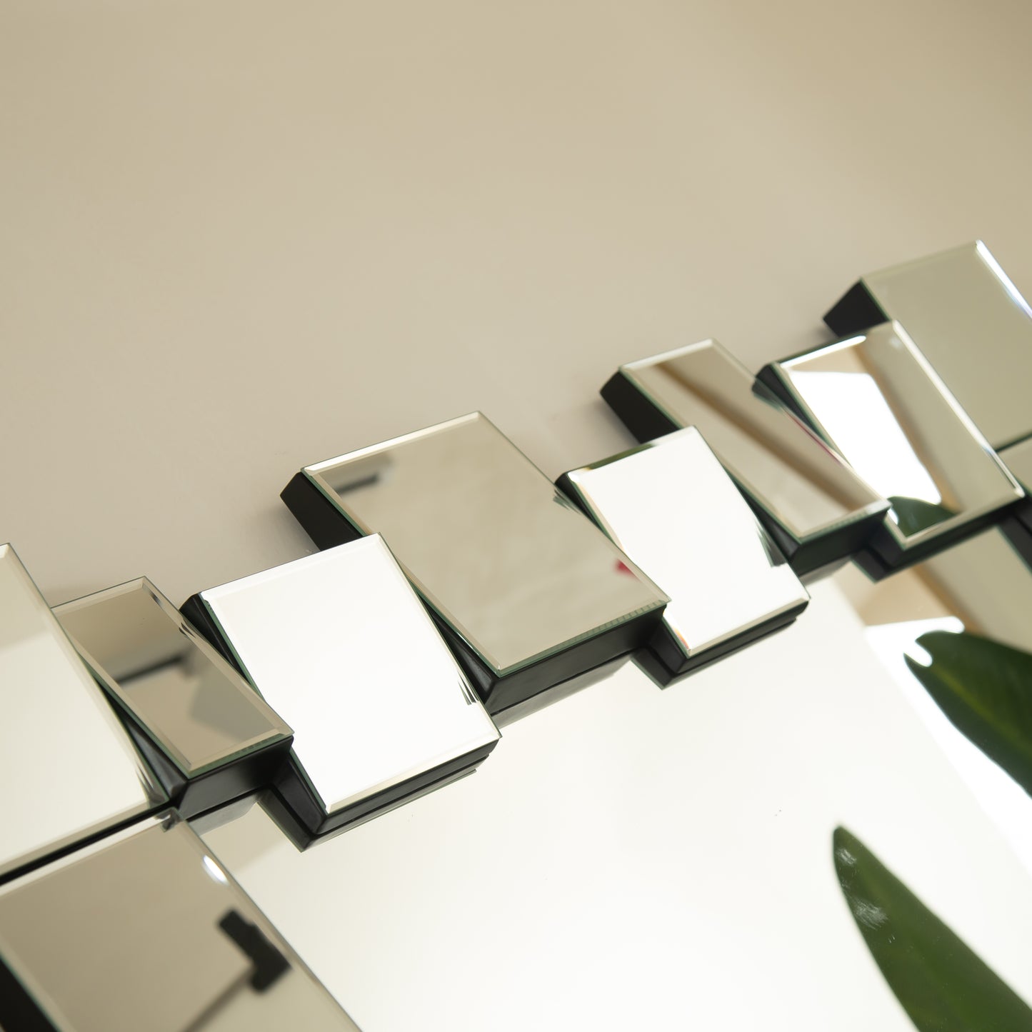 30'' Reage Mirror, Wall-mounted Geometric Square-spliced PU Art Decorative Mirror, Suitable for Bathroom, Bedroom, Living Room