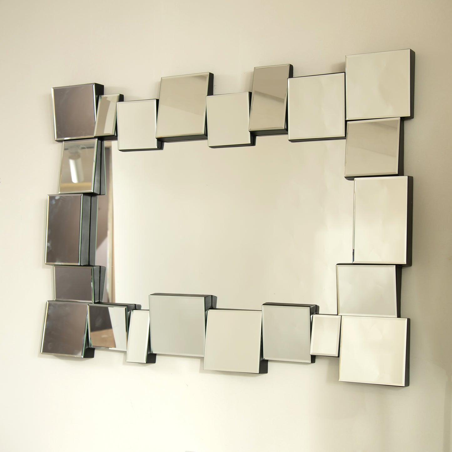 30'' Reage Mirror, Wall-mounted Geometric Square-spliced PU Art Decorative Mirror, Suitable for Bathroom, Bedroom, Living Room