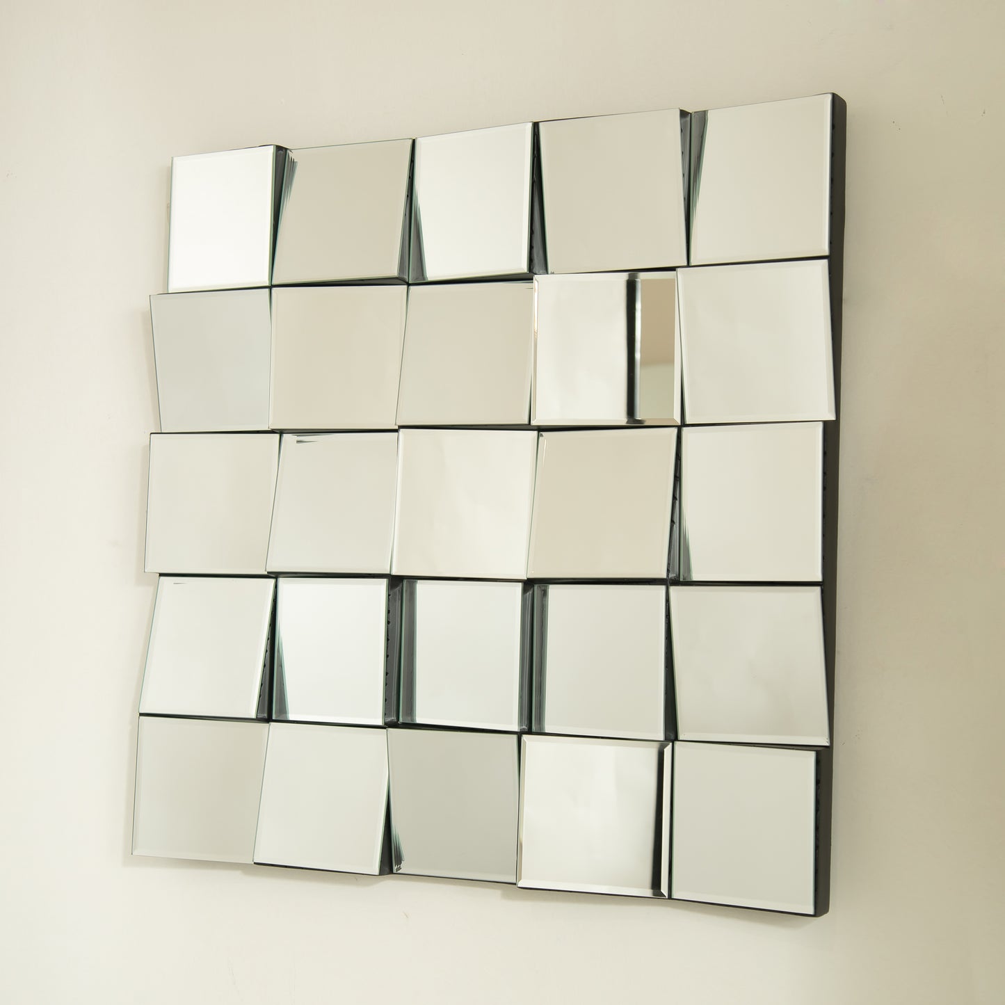 24'' Plash Mirror, 3D Square Splicing Artistic PU Material Decorative Mirror, Suitable for Bathroom, Bedroom, Living Room, Corridor, Entryway, etc.
