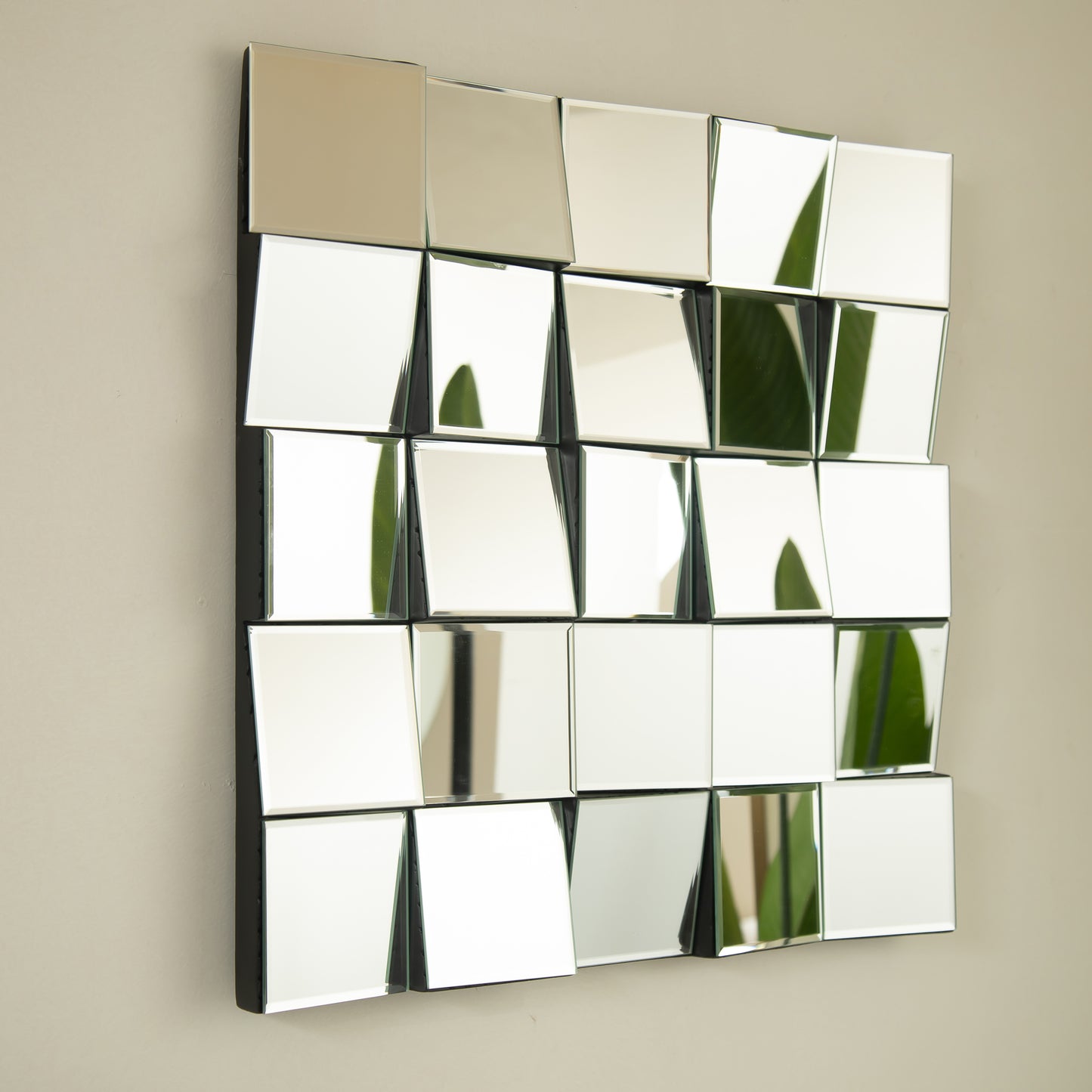 24'' Plash Mirror, 3D Square Splicing Artistic PU Material Decorative Mirror, Suitable for Bathroom, Bedroom, Living Room, Corridor, Entryway, etc.