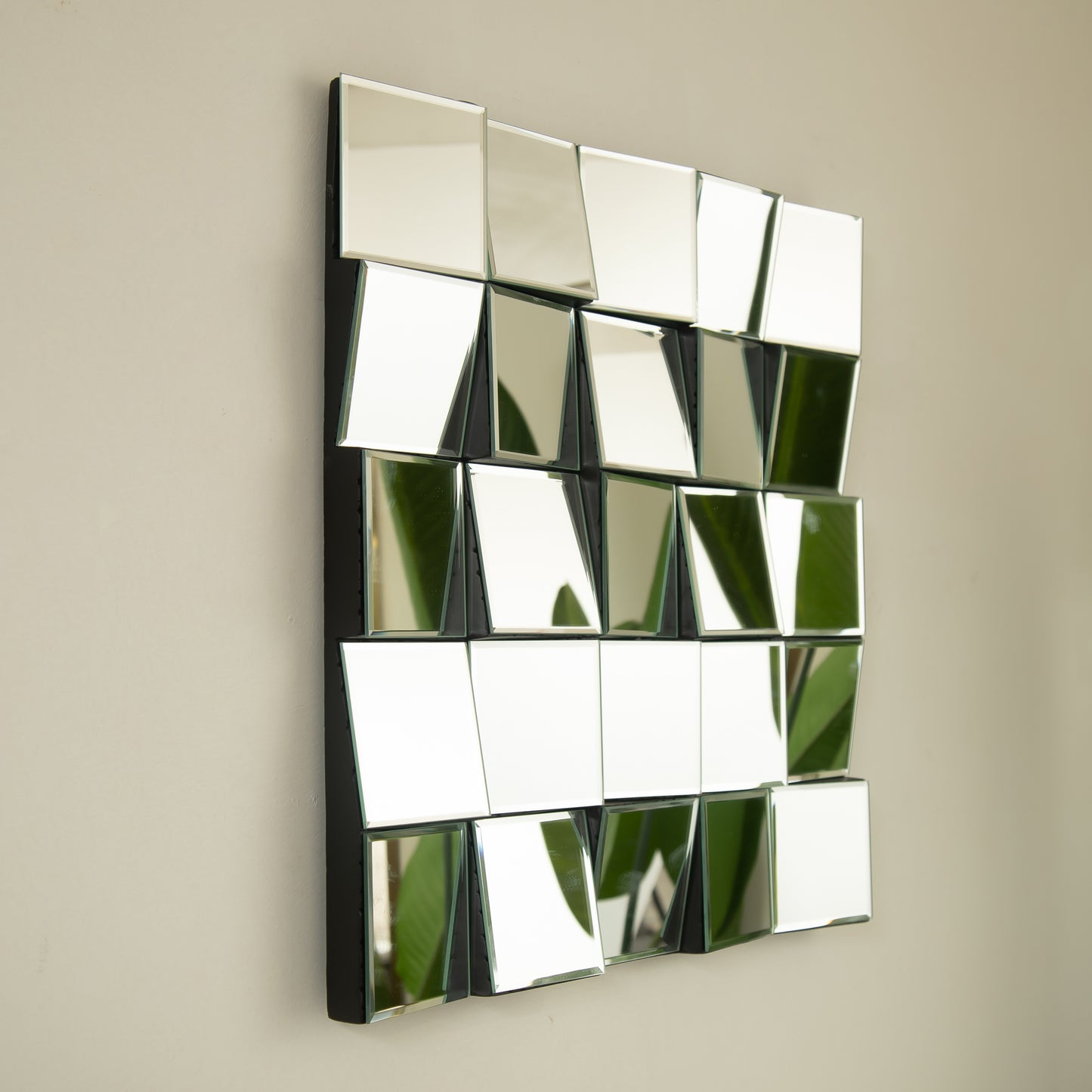 24'' Plash Mirror, 3D Square Splicing Artistic PU Material Decorative Mirror, Suitable for Bathroom, Bedroom, Living Room, Corridor, Entryway, etc.