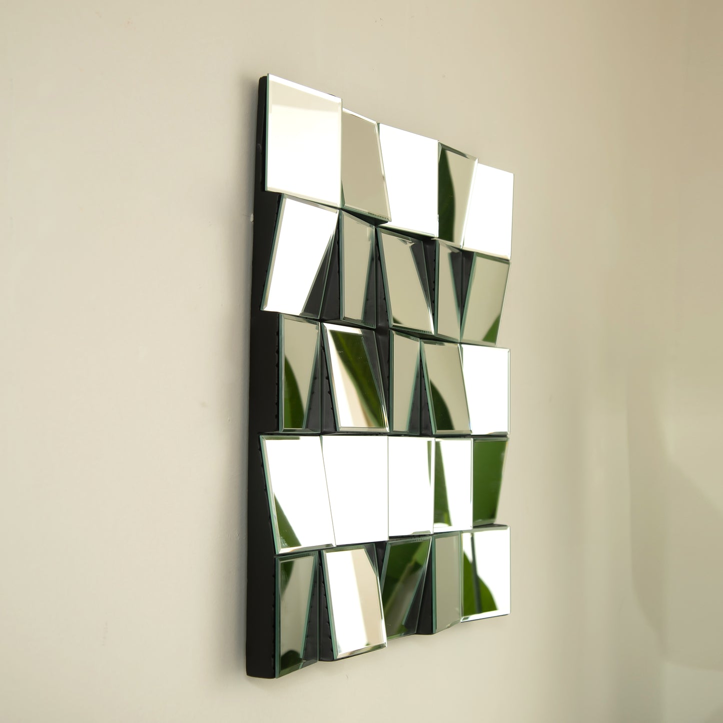 24'' Plash Mirror, 3D Square Splicing Artistic PU Material Decorative Mirror, Suitable for Bathroom, Bedroom, Living Room, Corridor, Entryway, etc.