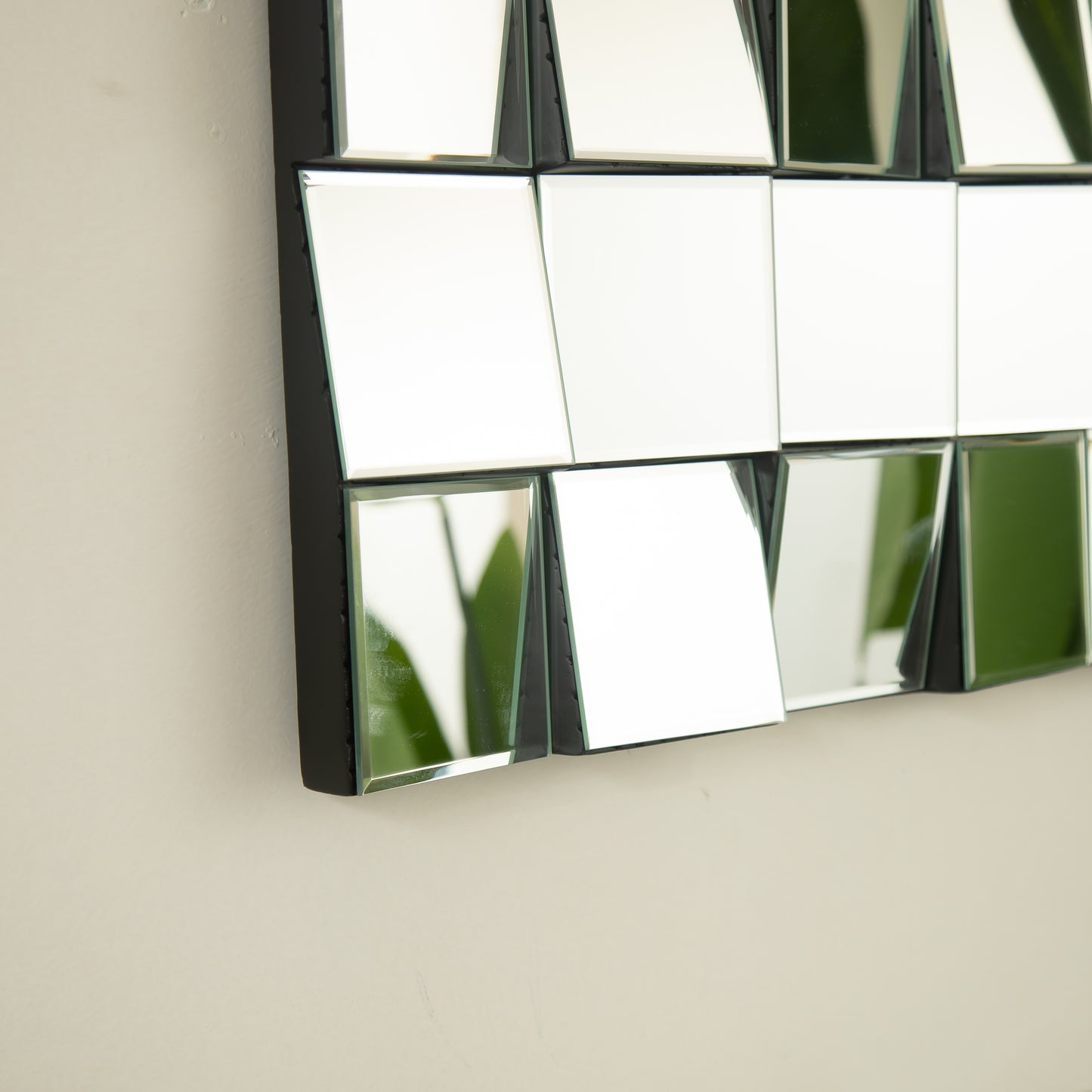 24'' Plash Mirror, 3D Square Splicing Artistic PU Material Decorative Mirror, Suitable for Bathroom, Bedroom, Living Room, Corridor, Entryway, etc.