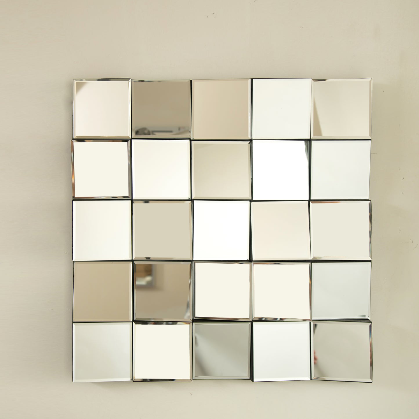 24'' Plash Mirror, 3D Square Splicing Artistic PU Material Decorative Mirror, Suitable for Bathroom, Bedroom, Living Room, Corridor, Entryway, etc.