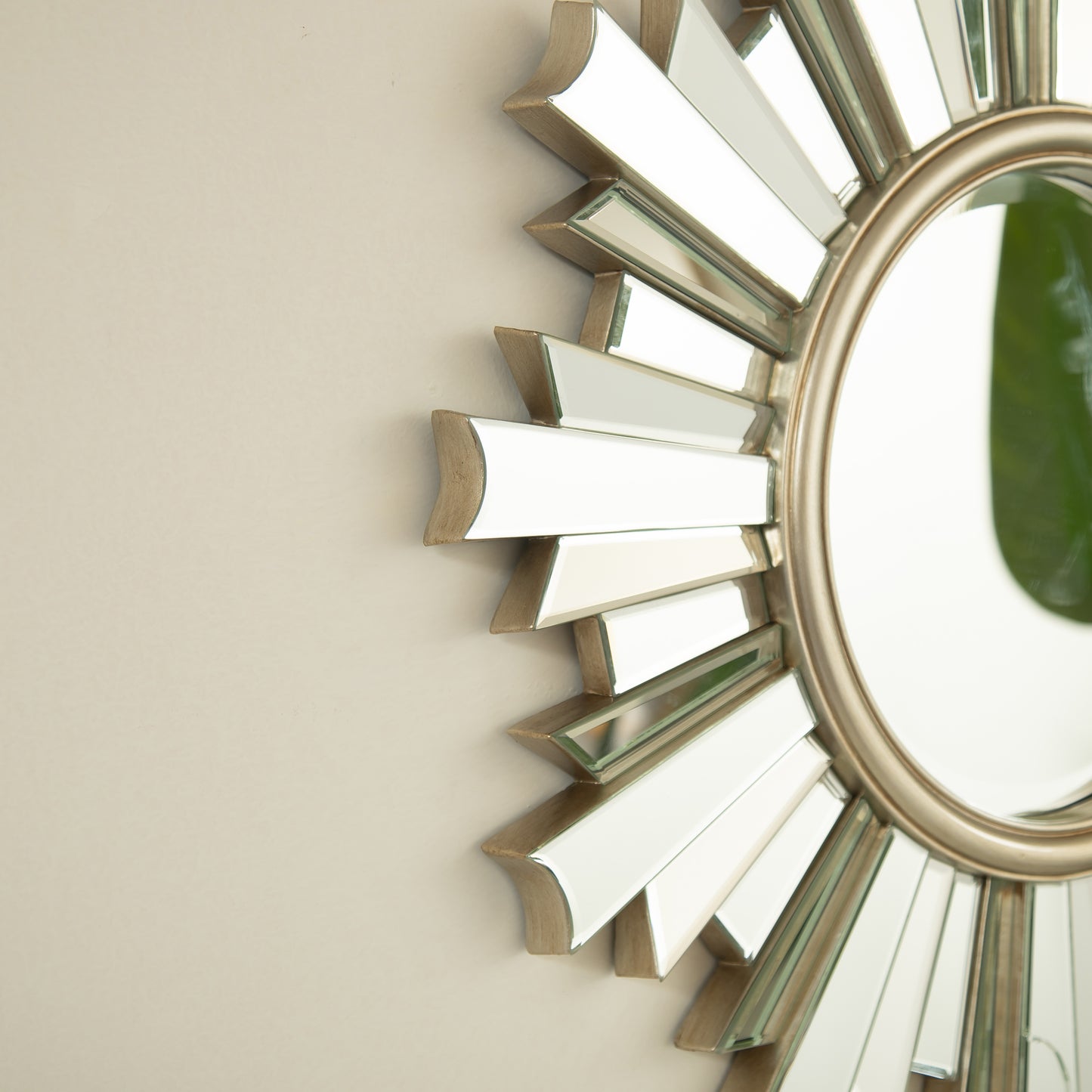 26'' HenGis Mirror, Wall-mounted Sunburst-shaped PU Art Decorative Mirror, Suitable for Bathroom, Bedroom, Living Room