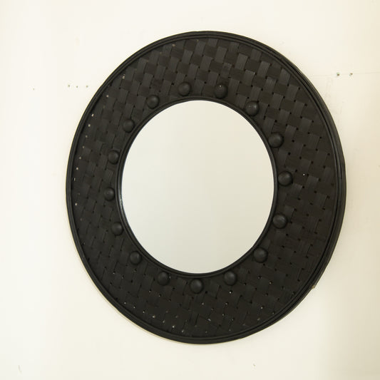 24'' Solea Mirror, Hand-woven Black Bamboo Artistry Wall Hanging Circle Mirror, Suitable for Bathroom, Bedroom, Living Room