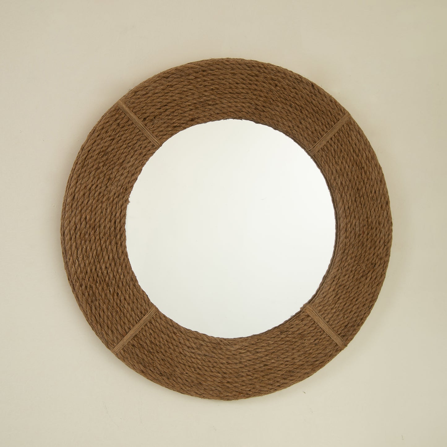 24'' Breeza Mirror, Hemp Hand-woven Artistry Wall Hanging Circle Bamboo Mirror, Earth Yellow, Suitable for Bathroom, Bedroom, Living Room