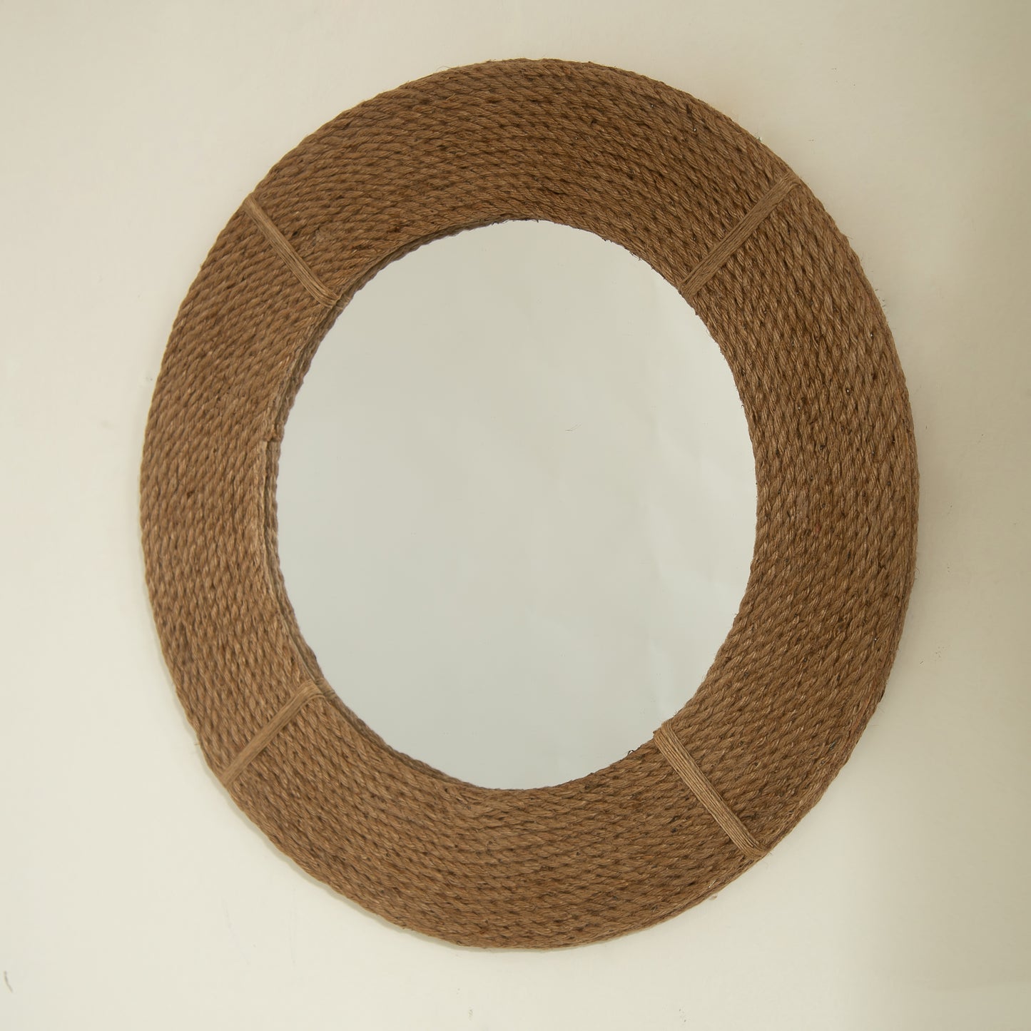 24'' Breeza Mirror, Hemp Hand-woven Artistry Wall Hanging Circle Bamboo Mirror, Earth Yellow, Suitable for Bathroom, Bedroom, Living Room