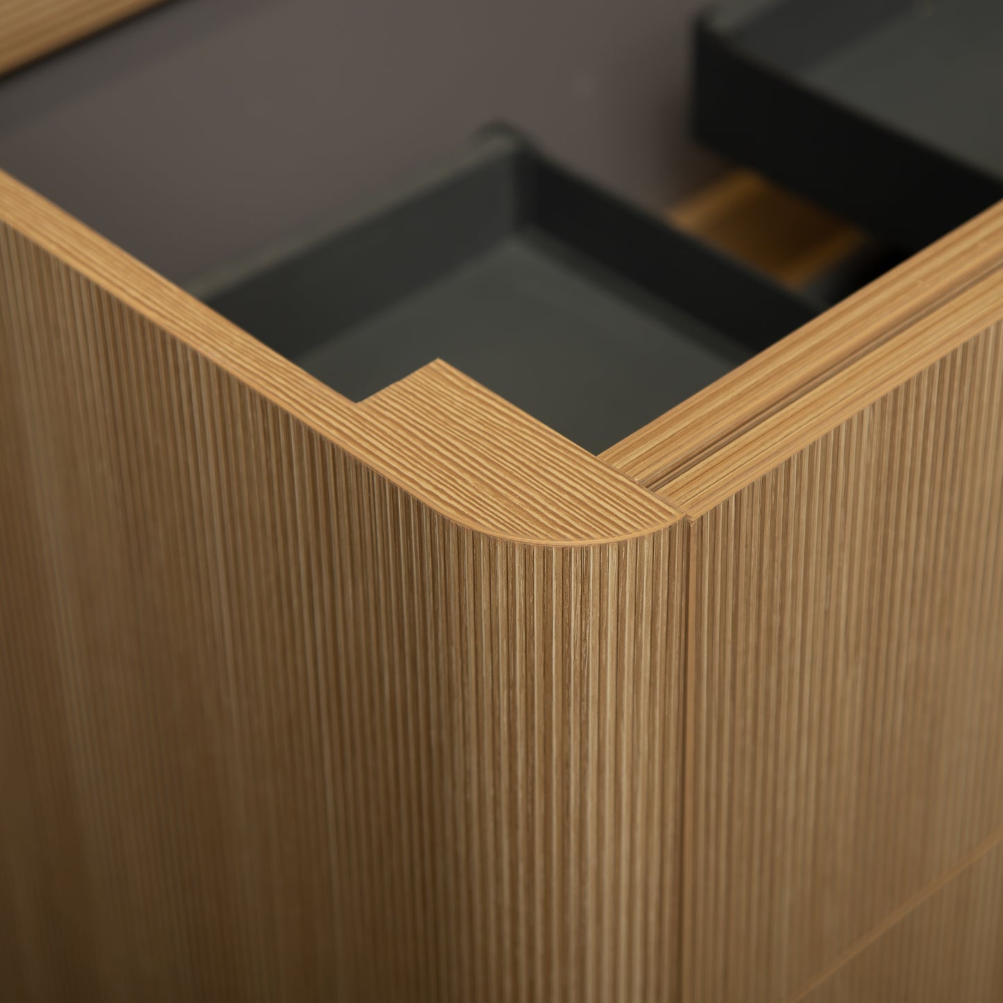 ZANE 36" Badezimmer-Waschtisch mit Waschbecken, schwebender Aufbewahrungsschrank aus Sperrholz mit ultra-Nadelstreifen und Schubladen, helle natürliche Holzmaserung