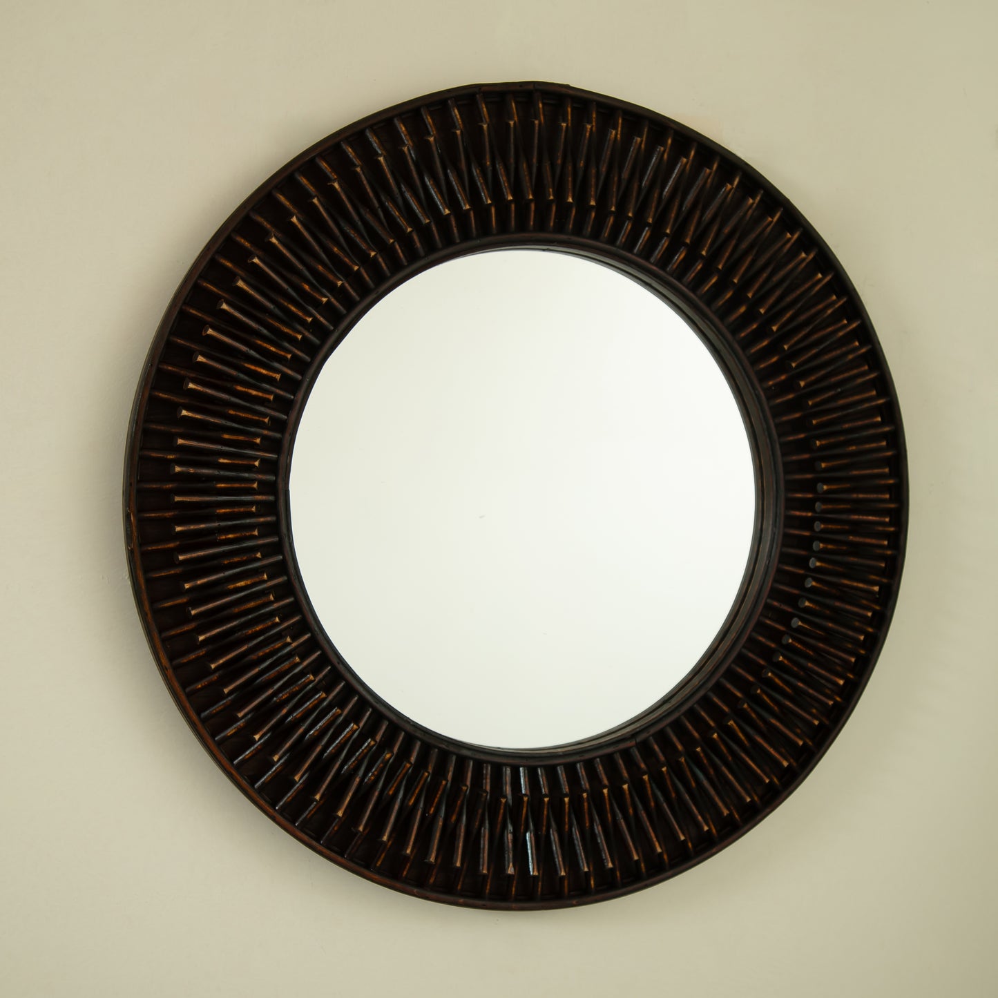 24'' Aura Mirror, Dark Bamboo Artistry Circle Wall Mirror, Natural Log-style, Suitable for Bathroom, Bedroom, Living Room
