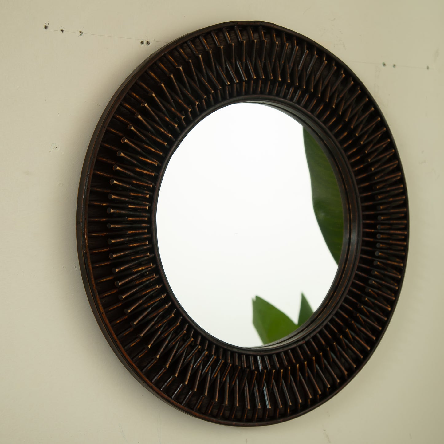 24'' Aura Mirror, Dark Bamboo Artistry Circle Wall Mirror, Natural Log-style, Suitable for Bathroom, Bedroom, Living Room
