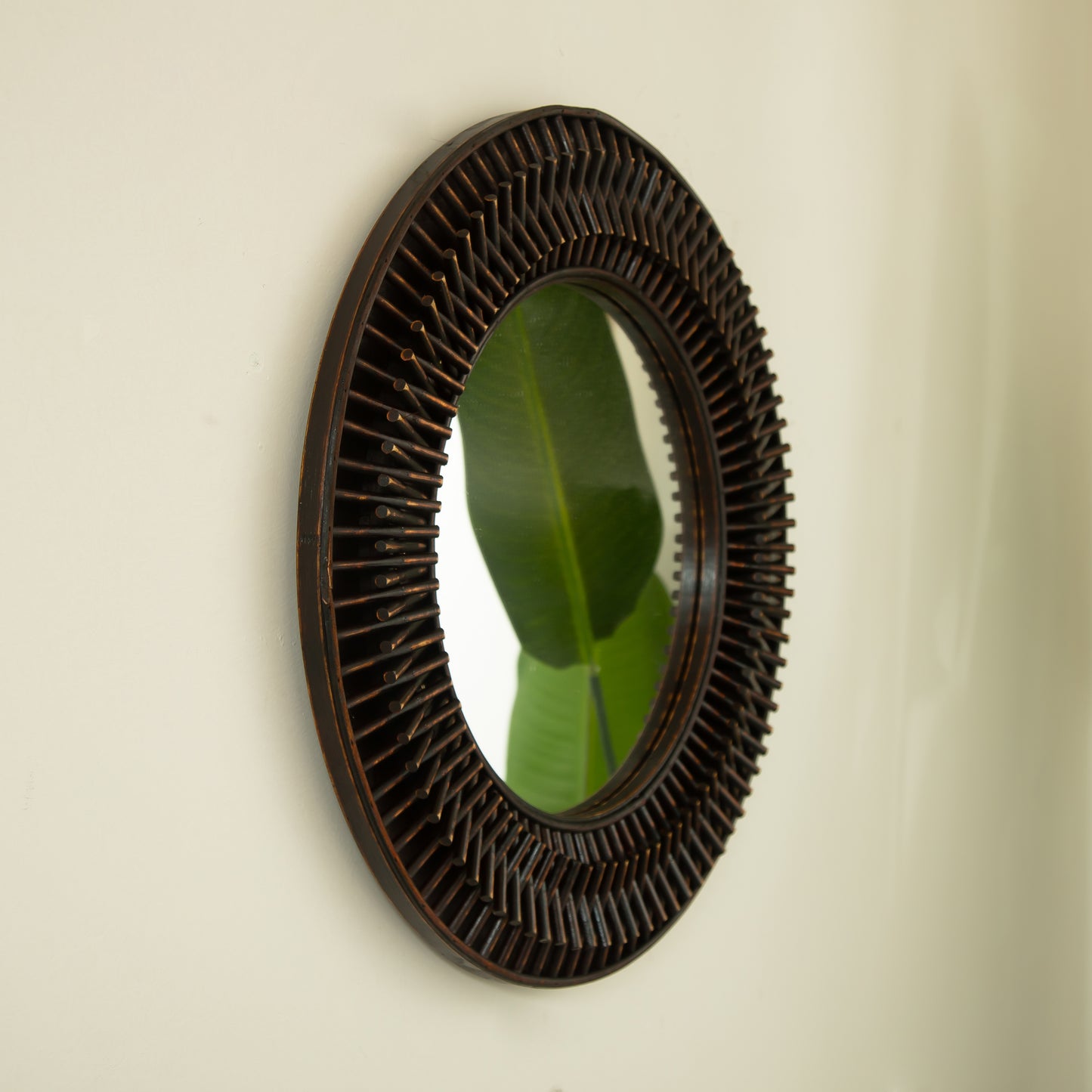 24'' Aura Mirror, Dark Bamboo Artistry Circle Wall Mirror, Natural Log-style, Suitable for Bathroom, Bedroom, Living Room