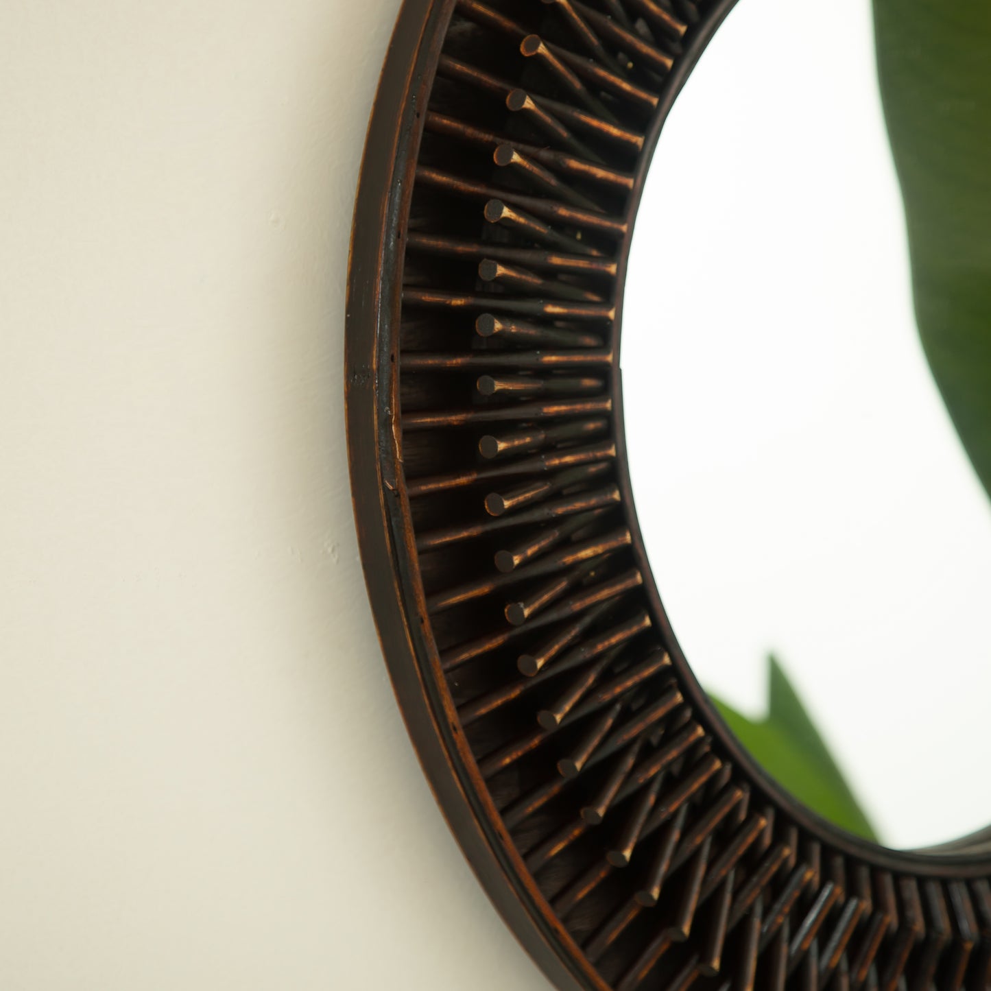24'' Aura Mirror, Dark Bamboo Artistry Circle Wall Mirror, Natural Log-style, Suitable for Bathroom, Bedroom, Living Room