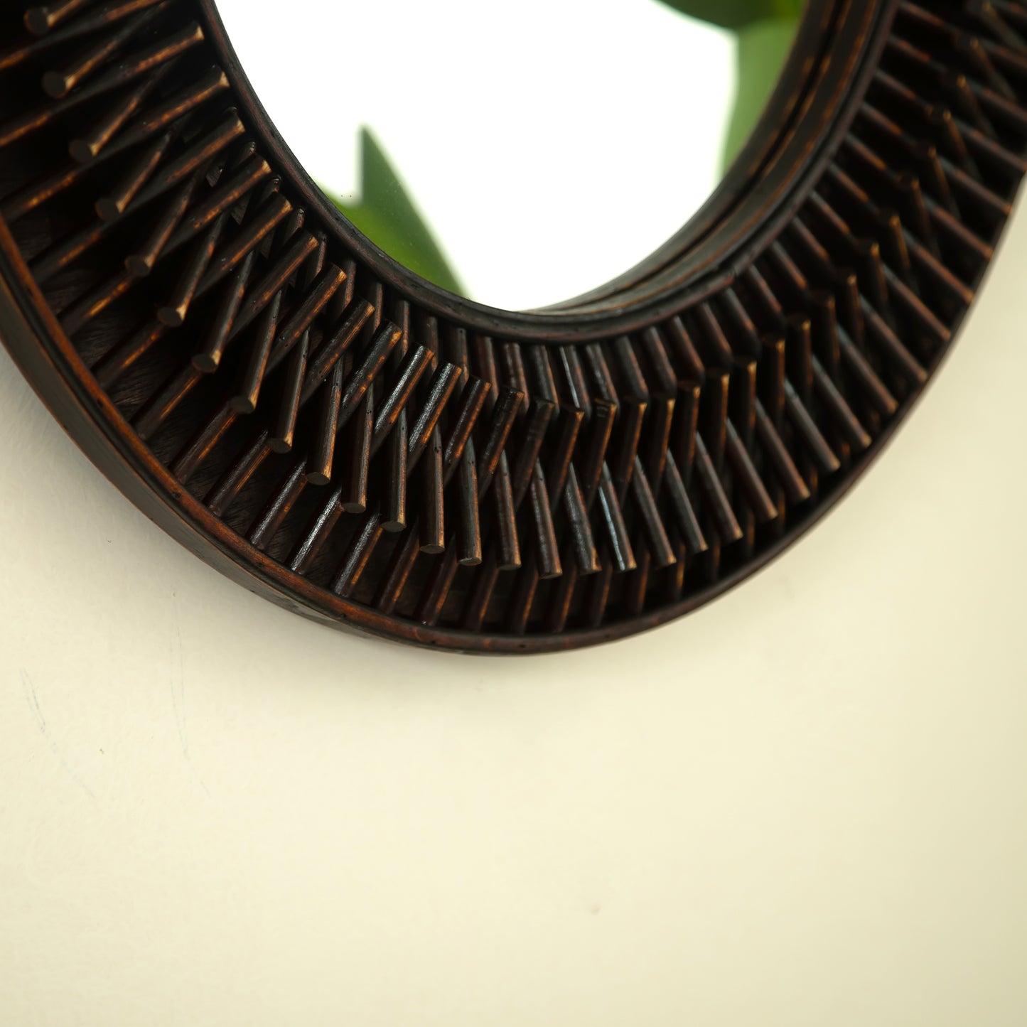24'' Aura Mirror, Dark Bamboo Artistry Circle Wall Mirror, Natural Log-style, Suitable for Bathroom, Bedroom, Living Room