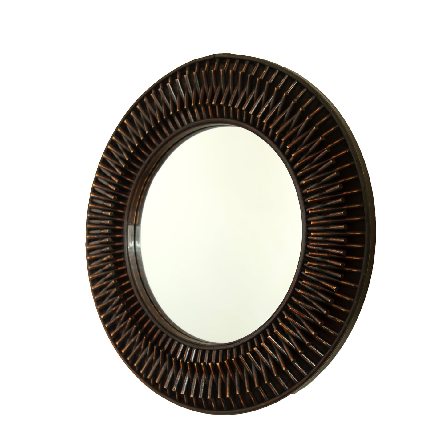 24'' Aura Mirror, Dark Bamboo Artistry Circle Wall Mirror, Natural Log-style, Suitable for Bathroom, Bedroom, Living Room