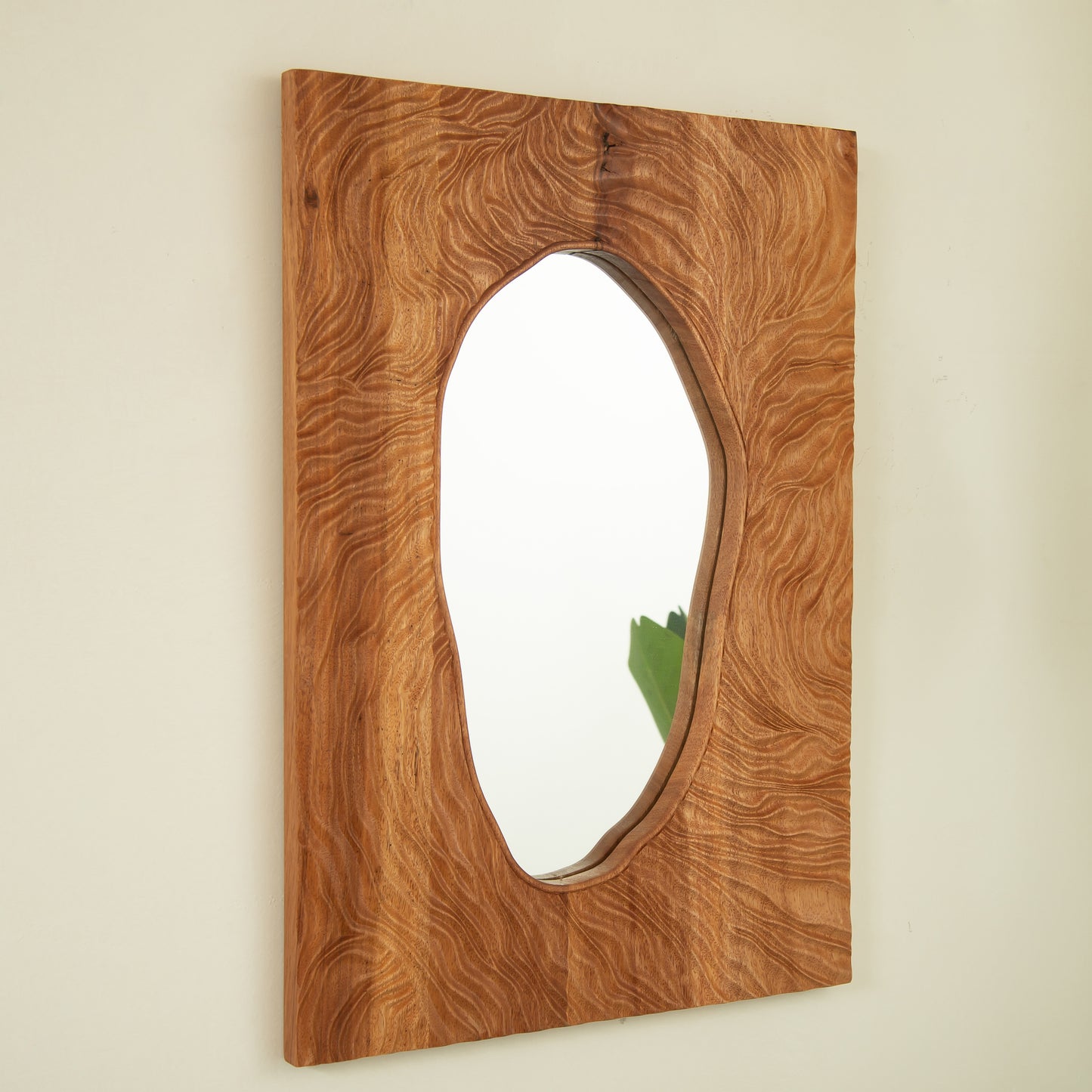 20'' Timeline Mirror, Wall-mounted Vintage Rectangular Solid Rosewood Decorative Mirror, Irregular Mirror, Suitable for Bathroom, Bedroom, Living Room