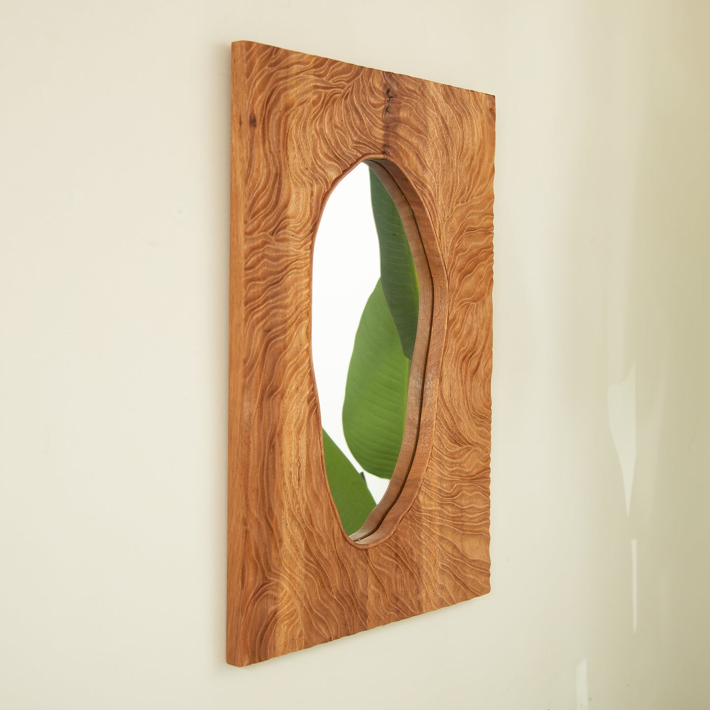 20'' Timeline Mirror, Wall-mounted Vintage Rectangular Solid Rosewood Decorative Mirror, Irregular Mirror, Suitable for Bathroom, Bedroom, Living Room