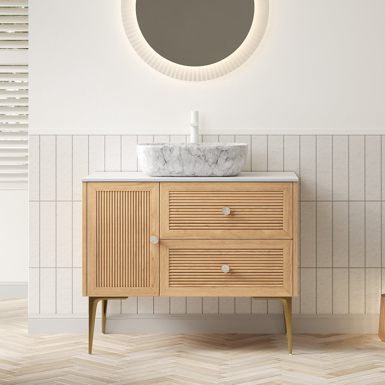 MUNIN Bathroom Vanity&Sinks, Oak Woodgrain