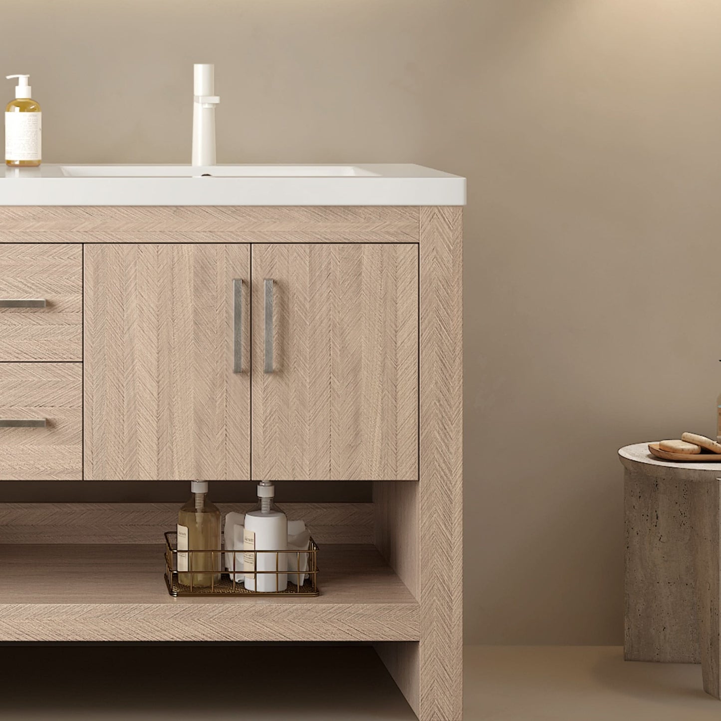 LUCCI 60" Bathroom Vanity with 2 Sinks, Freestanding Plywood Storage Cabinet with 2 Drawers