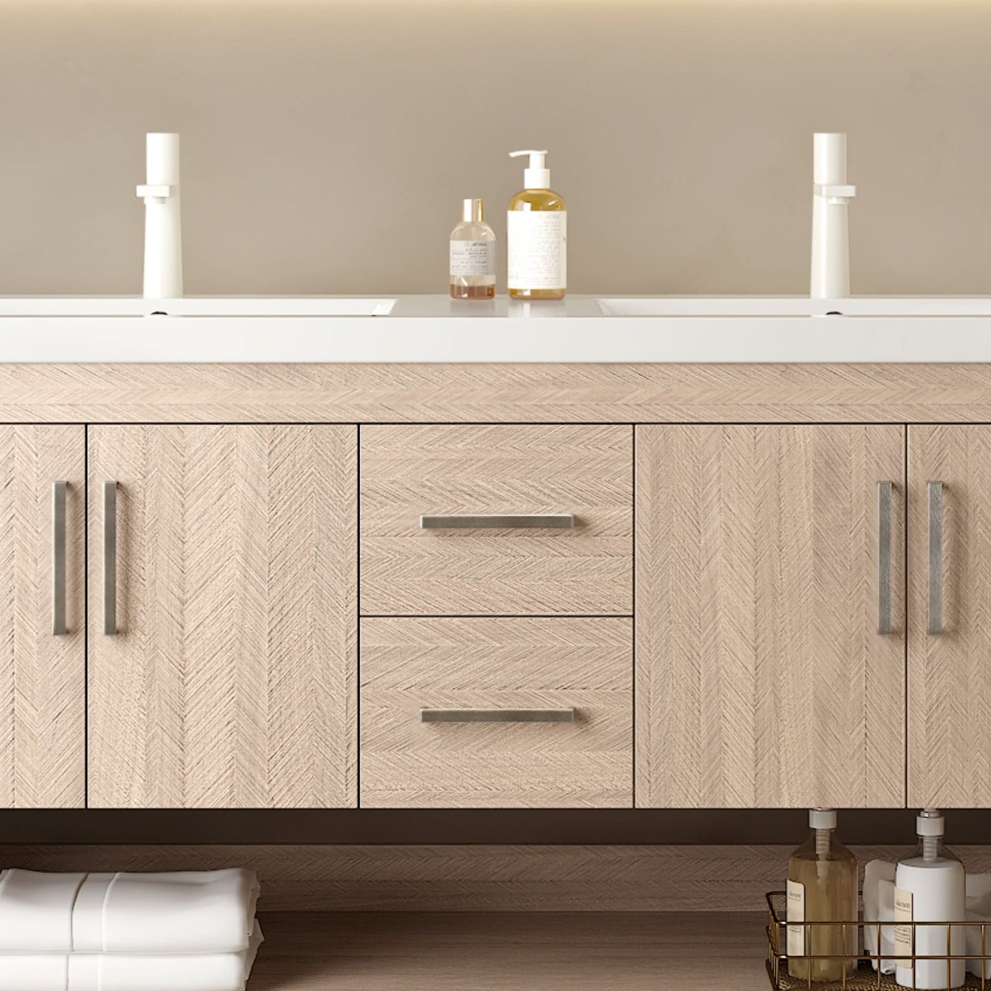 LUCCI 60" Bathroom Vanity with 2 Sinks, Freestanding Plywood Storage Cabinet with 2 Drawers