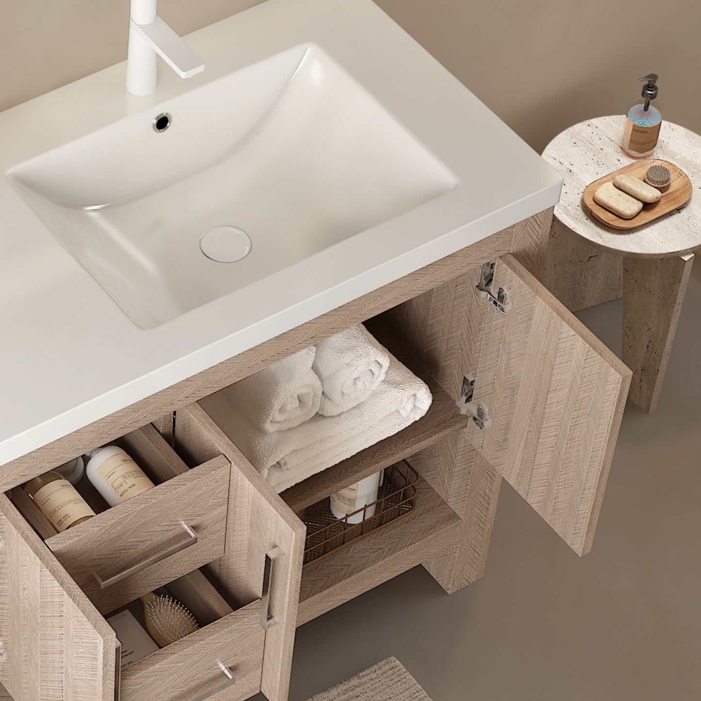 LUCCI 60" Bathroom Vanity with 2 Sinks, Freestanding Plywood Storage Cabinet with 2 Drawers