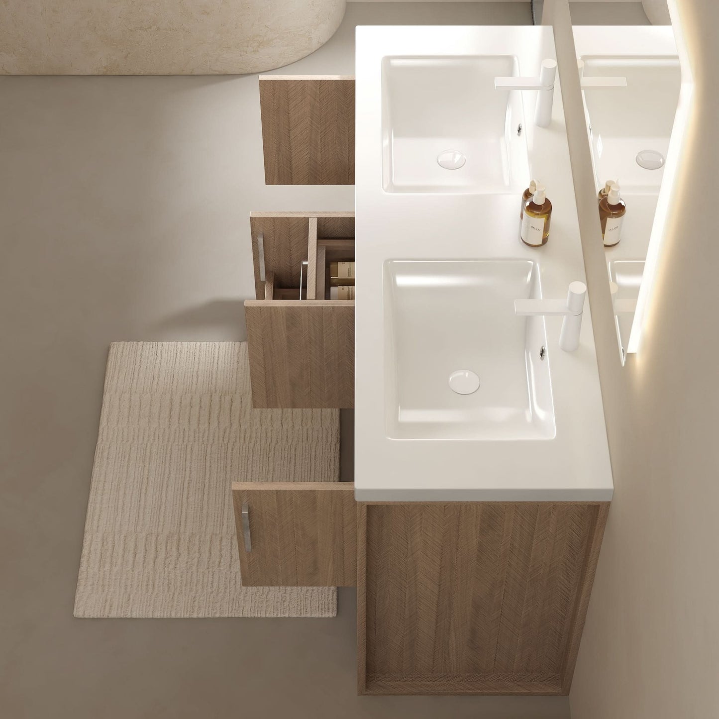 LUCCI 60" Bathroom Vanity with 2 Sinks, Freestanding Plywood Storage Cabinet with 2 Drawers