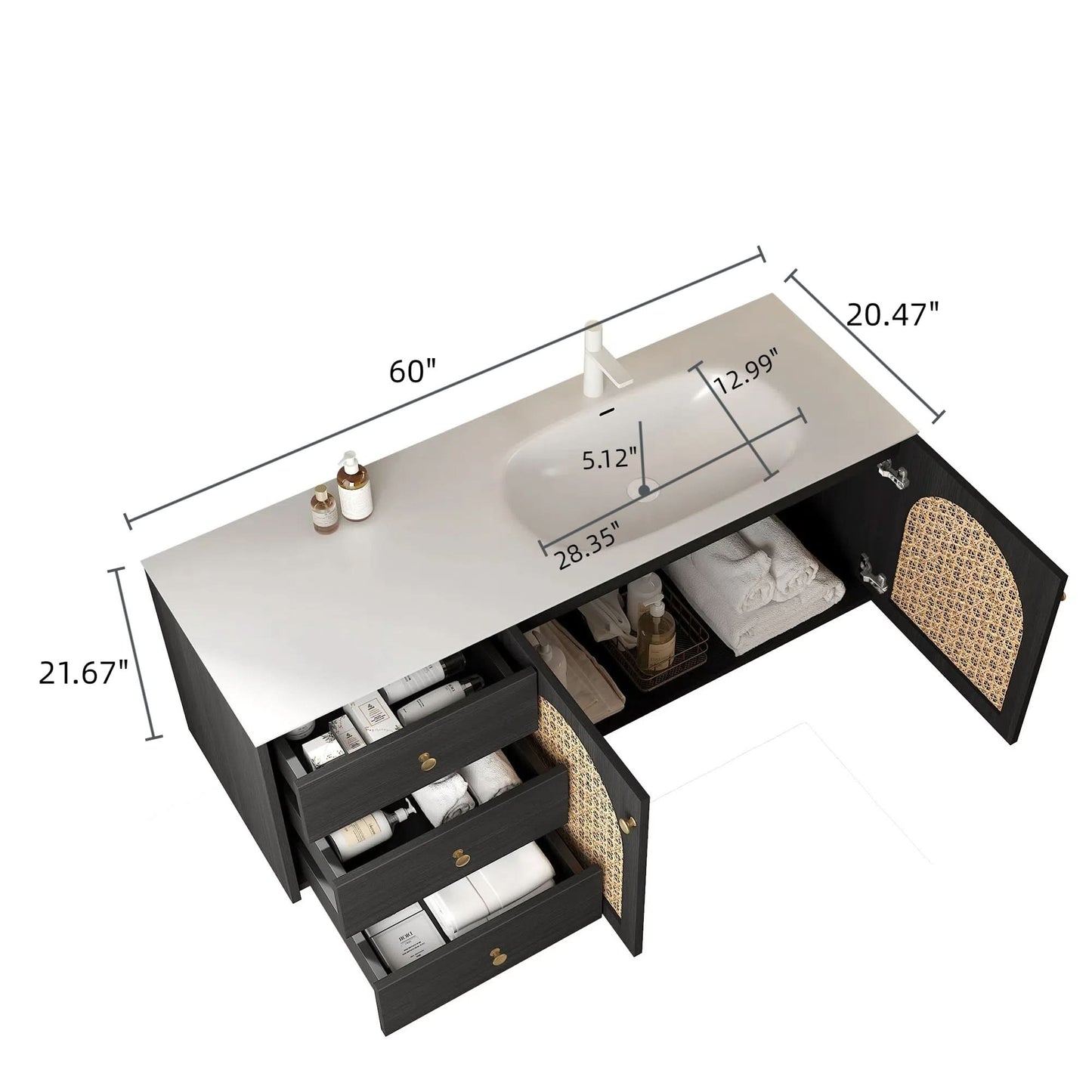 MANON 60" Bathroom Vanity with Sink, Wall-Mounted Plywood Storage Cabinet