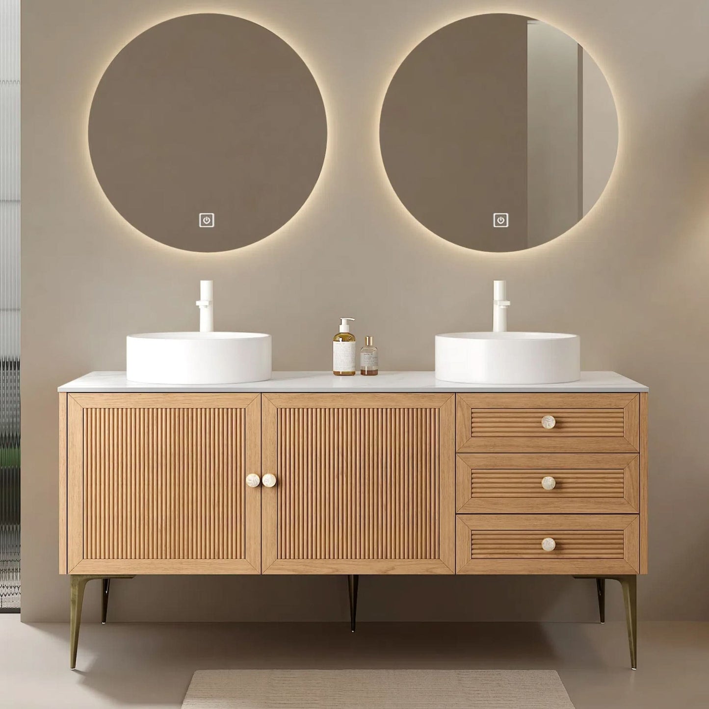 MUNIN 60" Bathroom Vanity with 2 Sinks, Freestanding Plywood Storage Cabinet